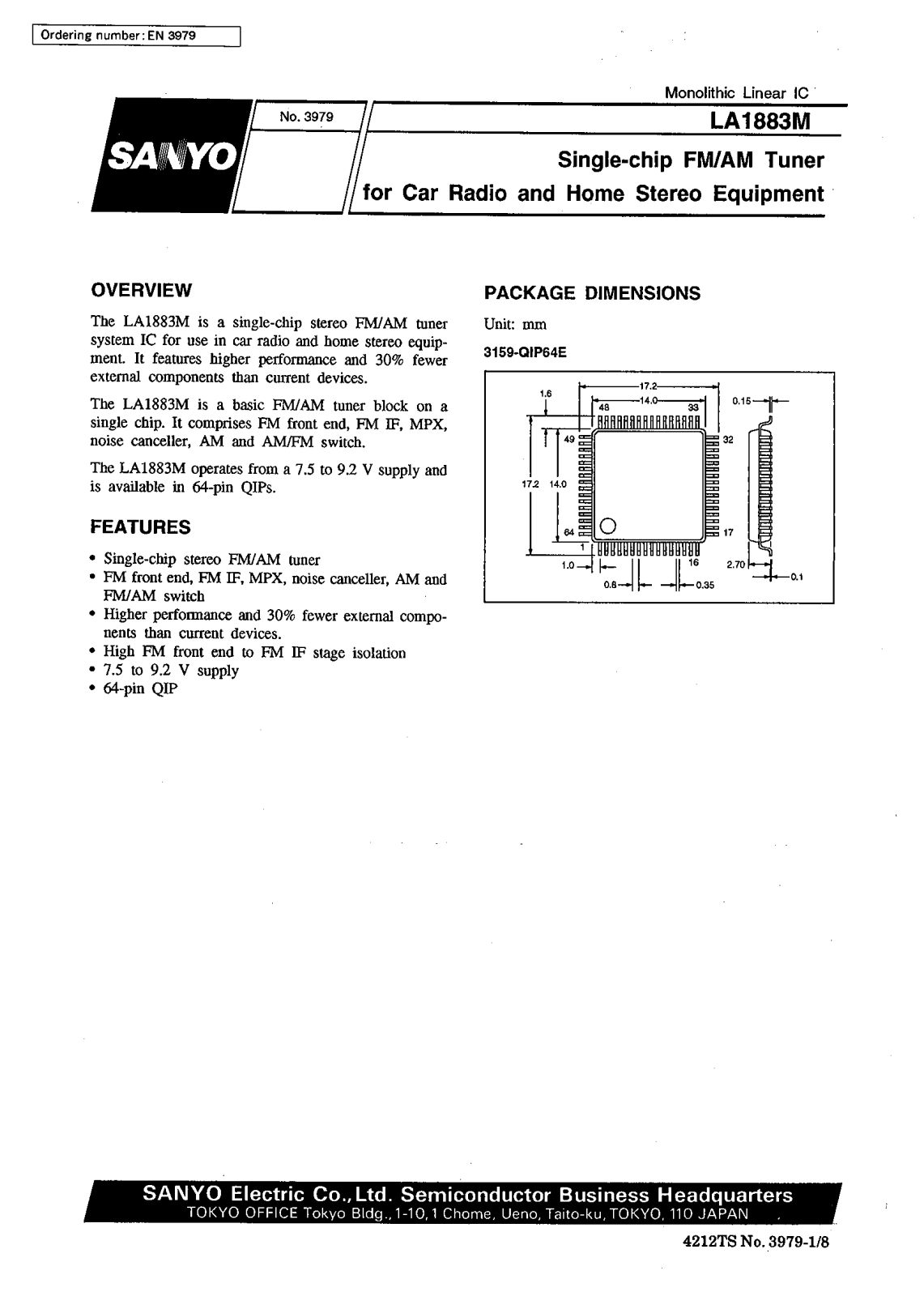 SANYO LA1883M Datasheet