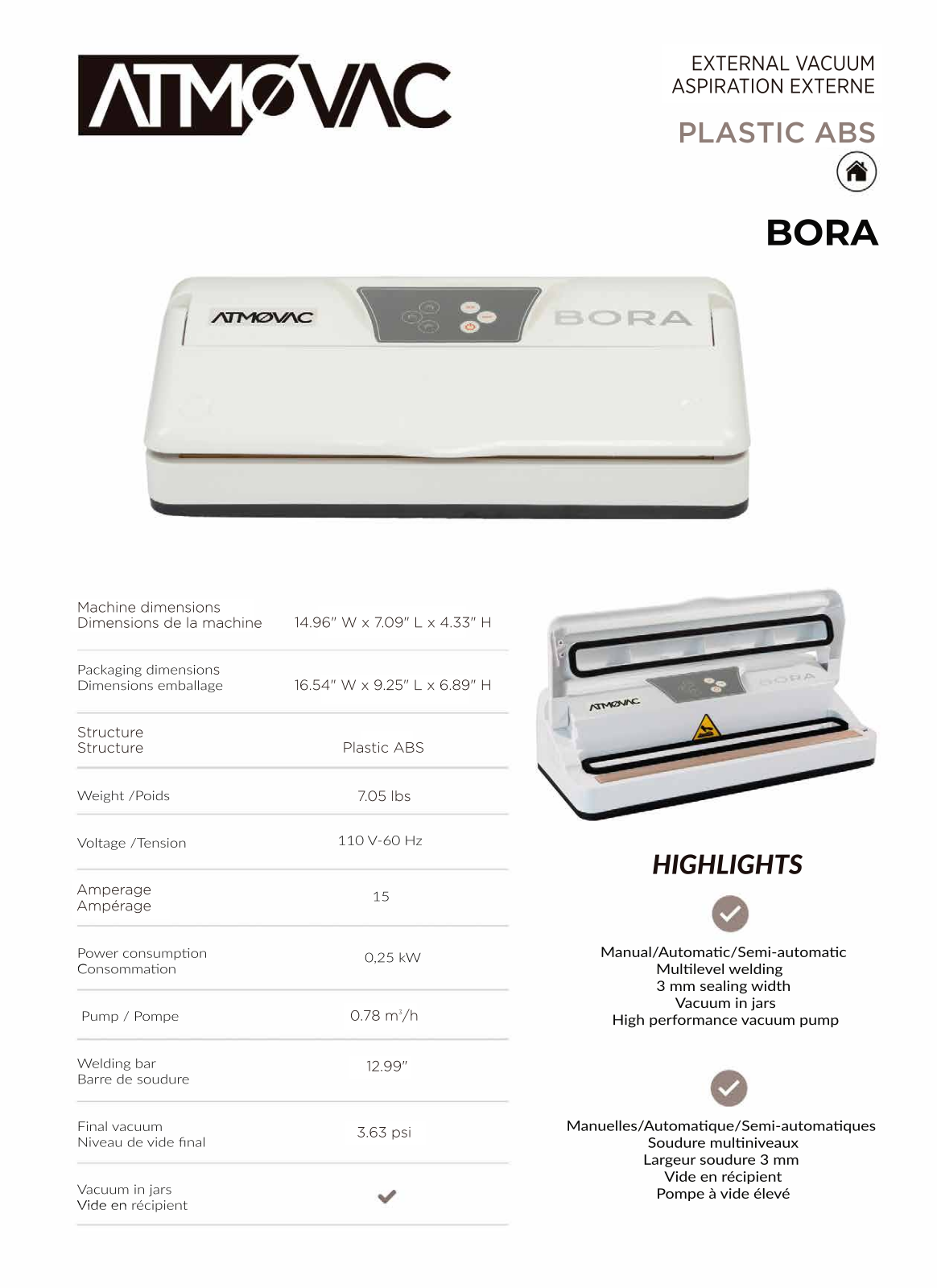 Atmovac BORA Specifications