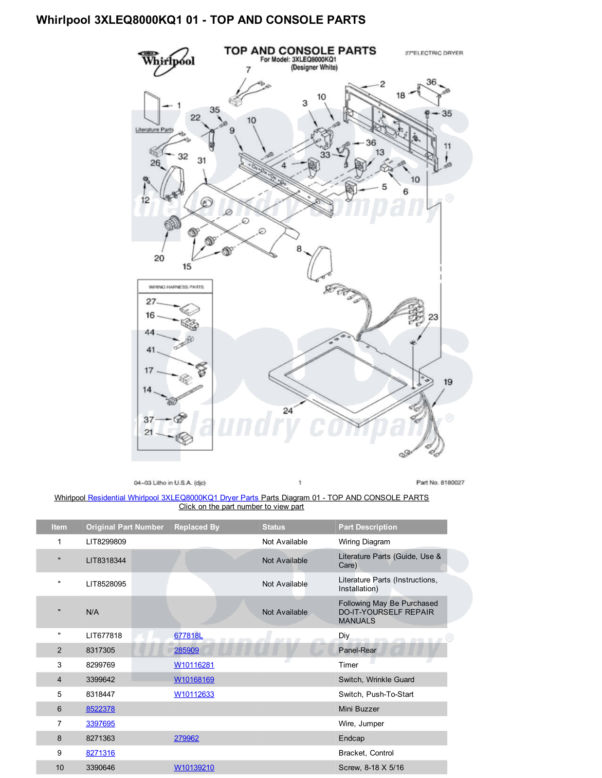 Whirlpool 3XLEQ8000KQ1 Parts Diagram