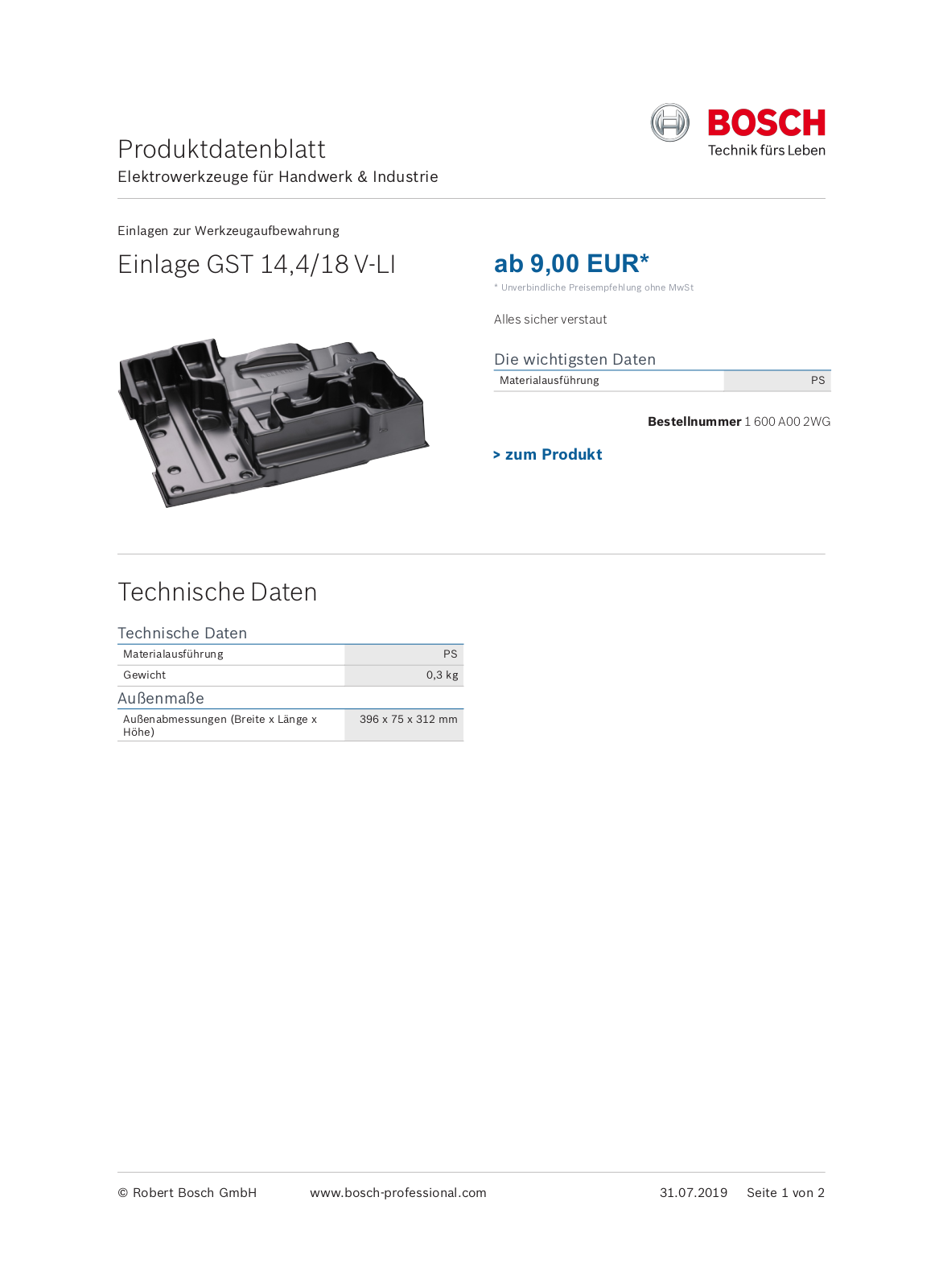 Bosch Einlage GST 14,4-18 V-LI User Manual