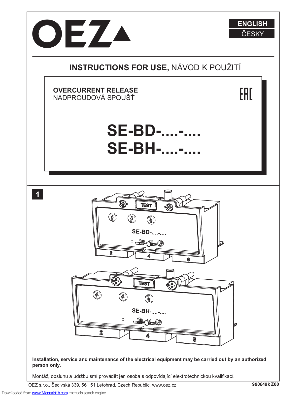 OEZ SE-BD-0160-DTV3, SE-BD-0250-DTV3, SE-BH-0630-DTV3, SE-BH-0250-DTV3, SE-BH-0400-DTV3 Instructions For Use Manual