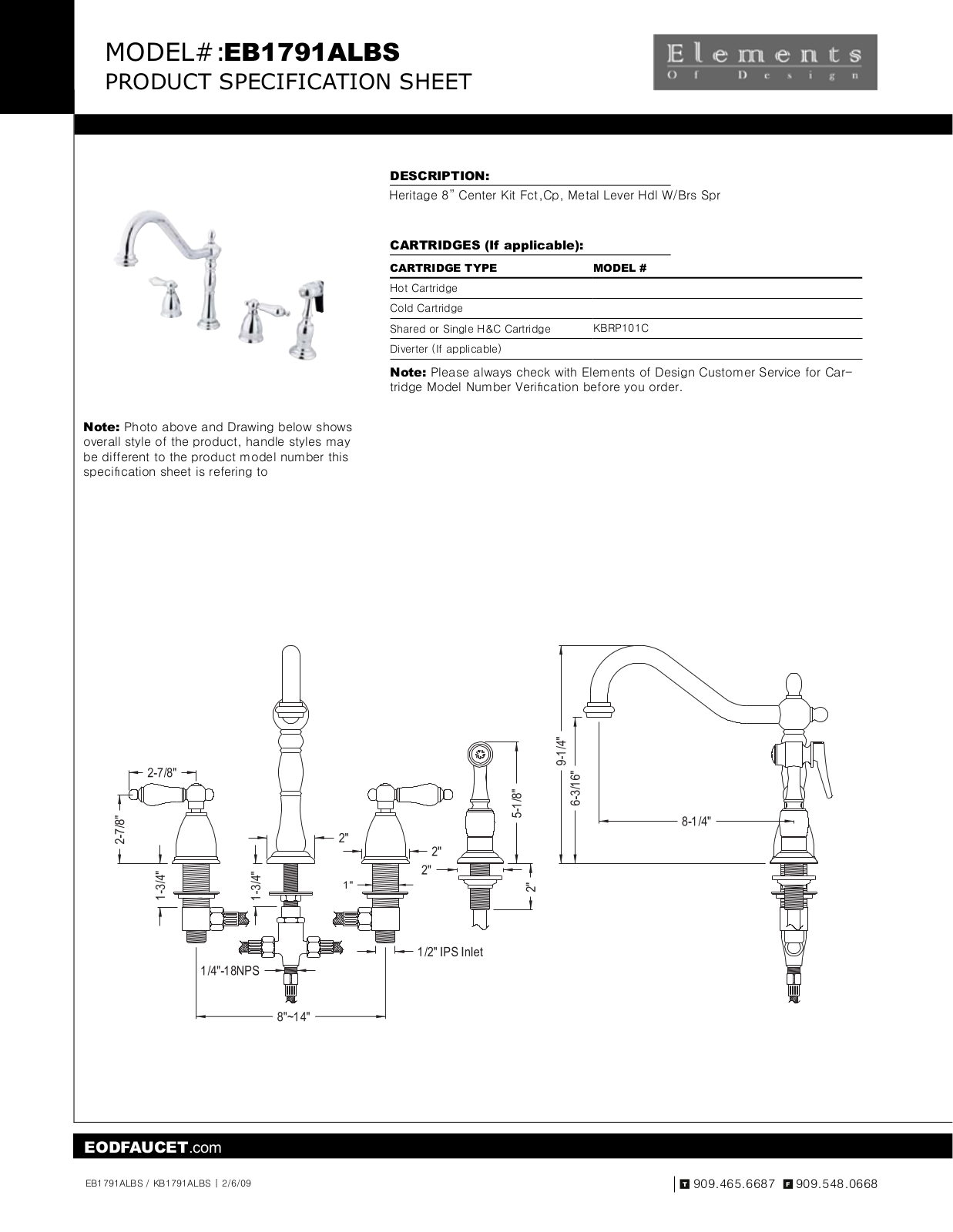 Elements of Design EDE1414 Specification Sheet - ManualMachine.com