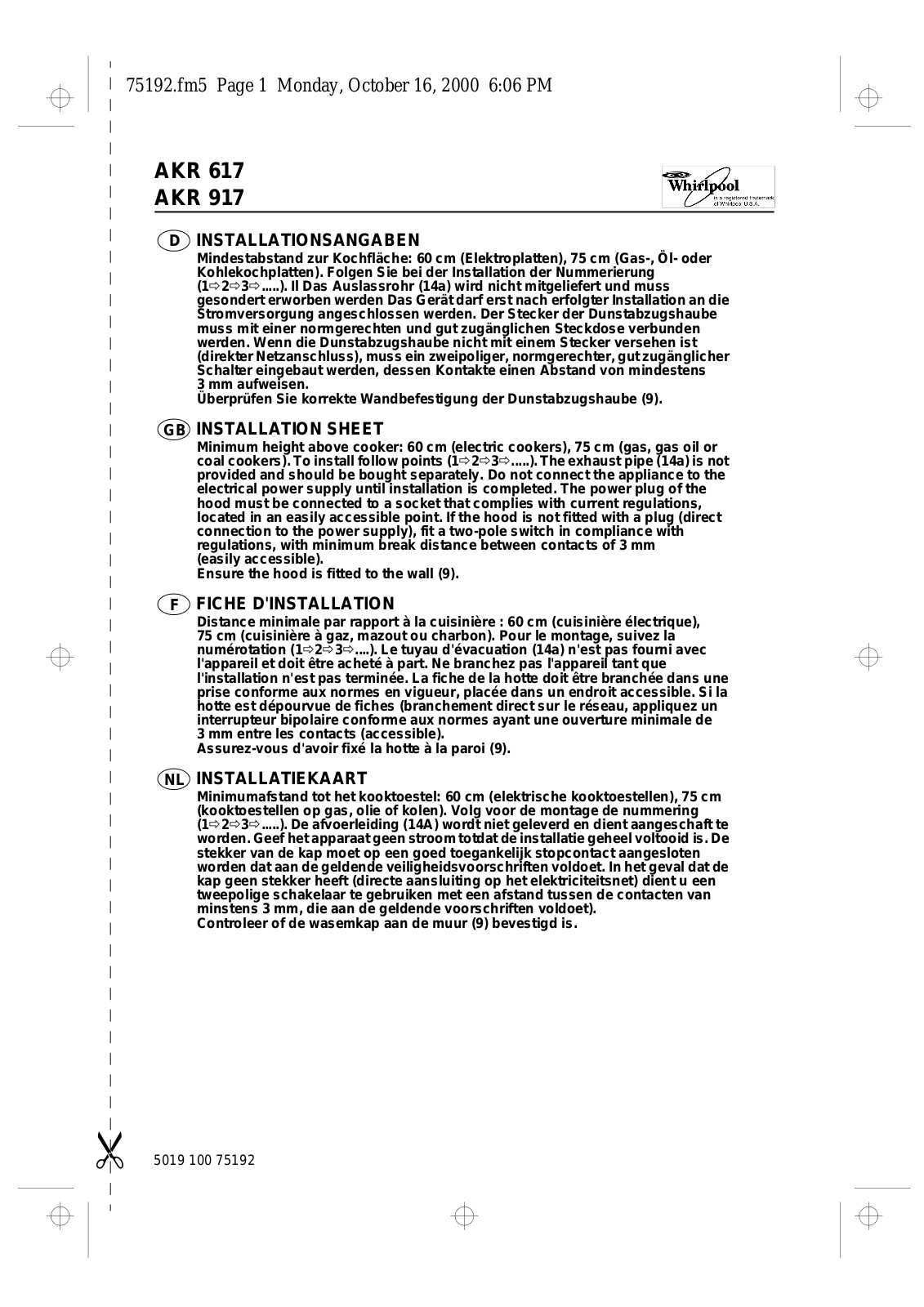 Whirlpool AKR 917 IX, AKR 617 IX, AKR 917 NB, AKR 917 AL, AKR 917 WH INSTRUCTION FOR USE