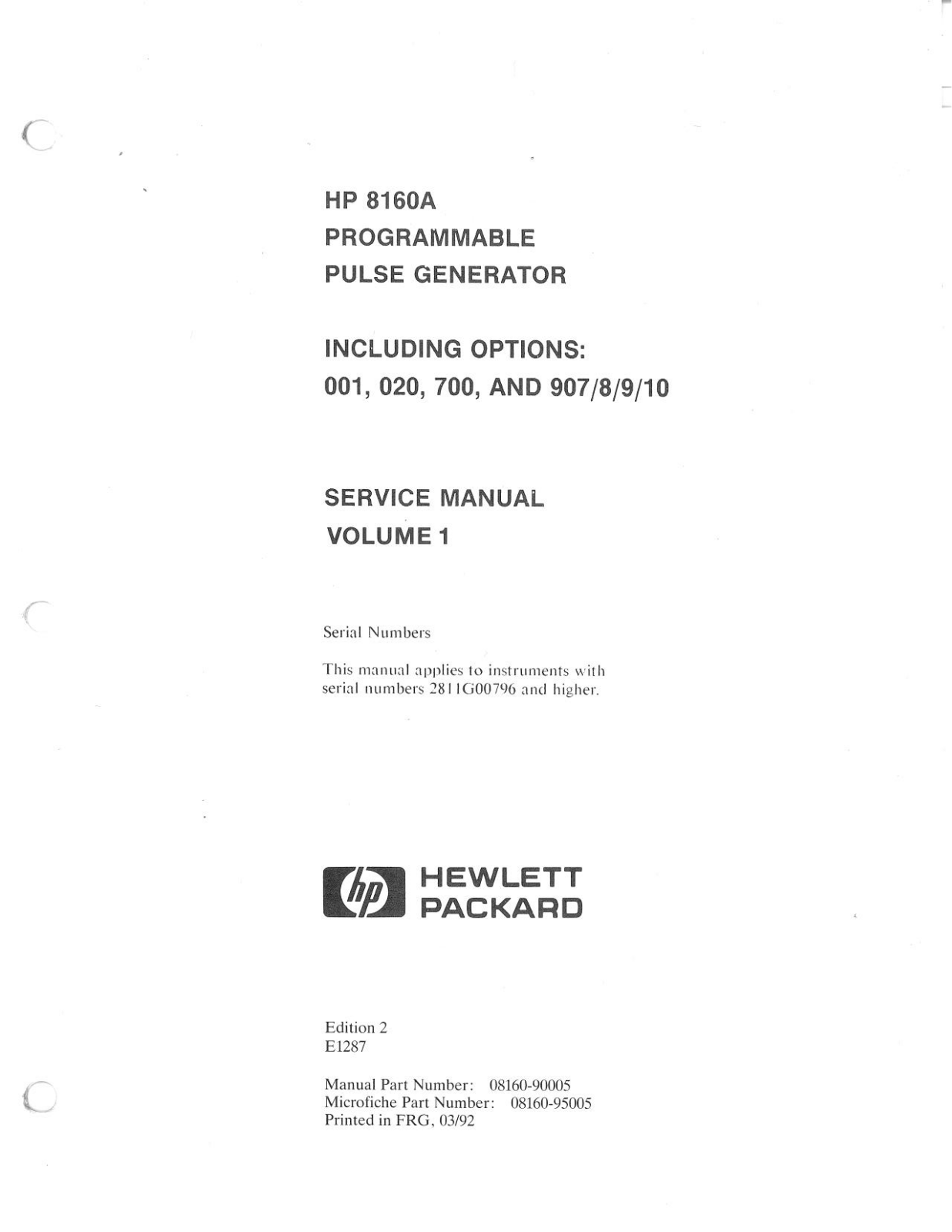 HP 8160A Service Manual