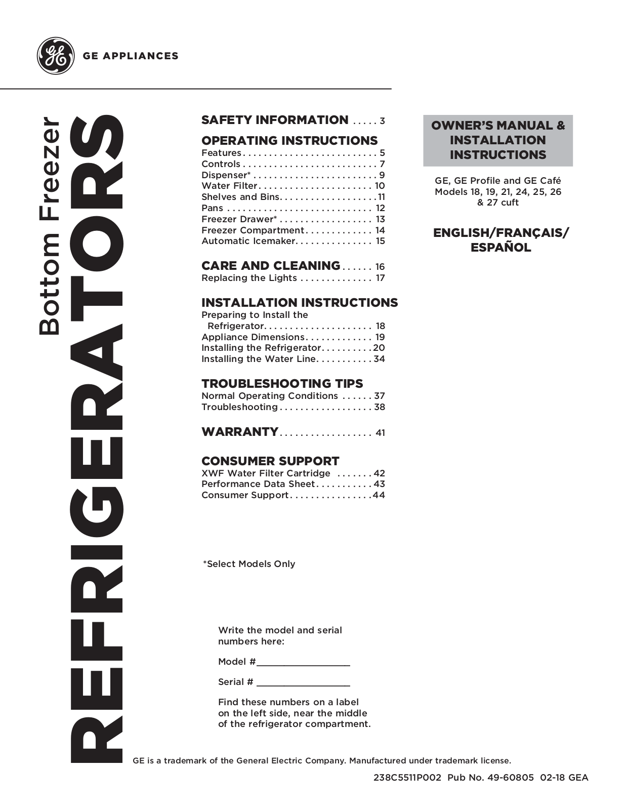 GE GNE27JMMES, GNE27JGMBB User Manual