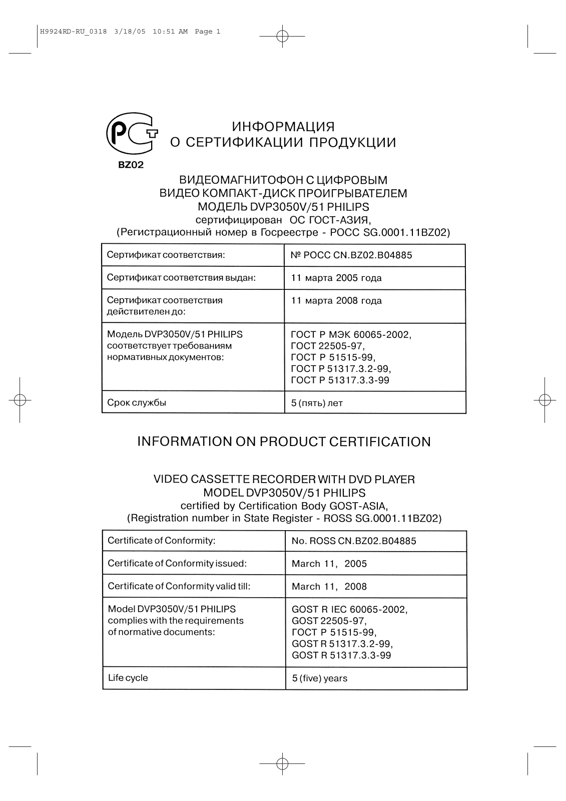 Philips DVP3050V User Manual