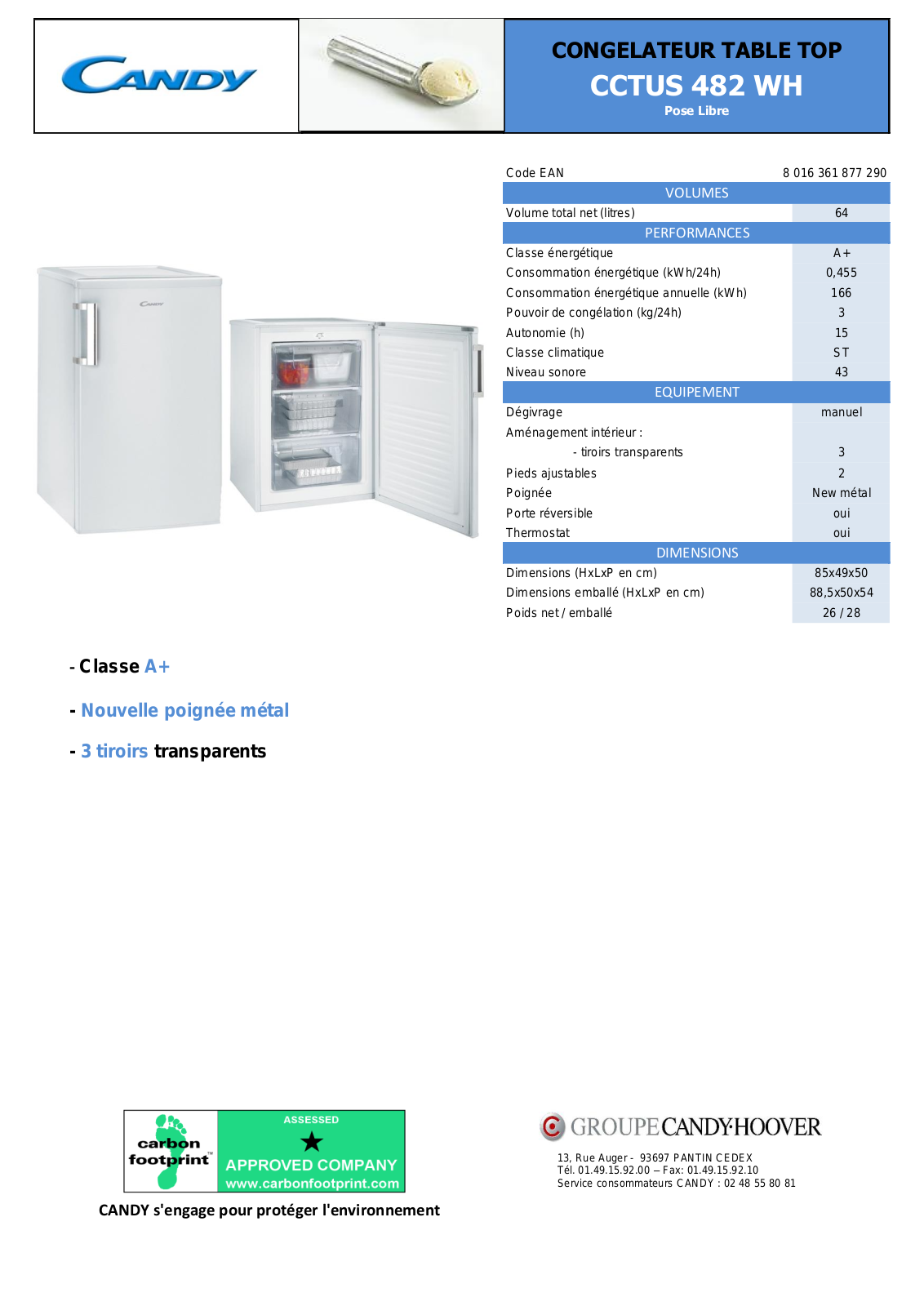 Candy CCTUS482WH product sheet - ManualMachine.com