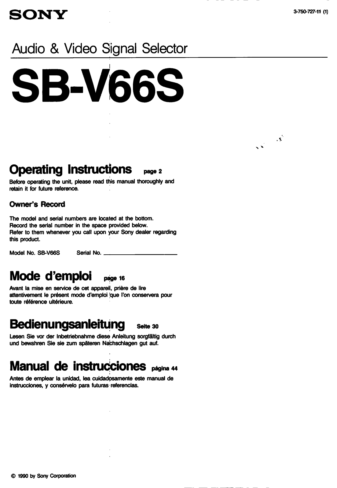 Sony SBV66S User Manual