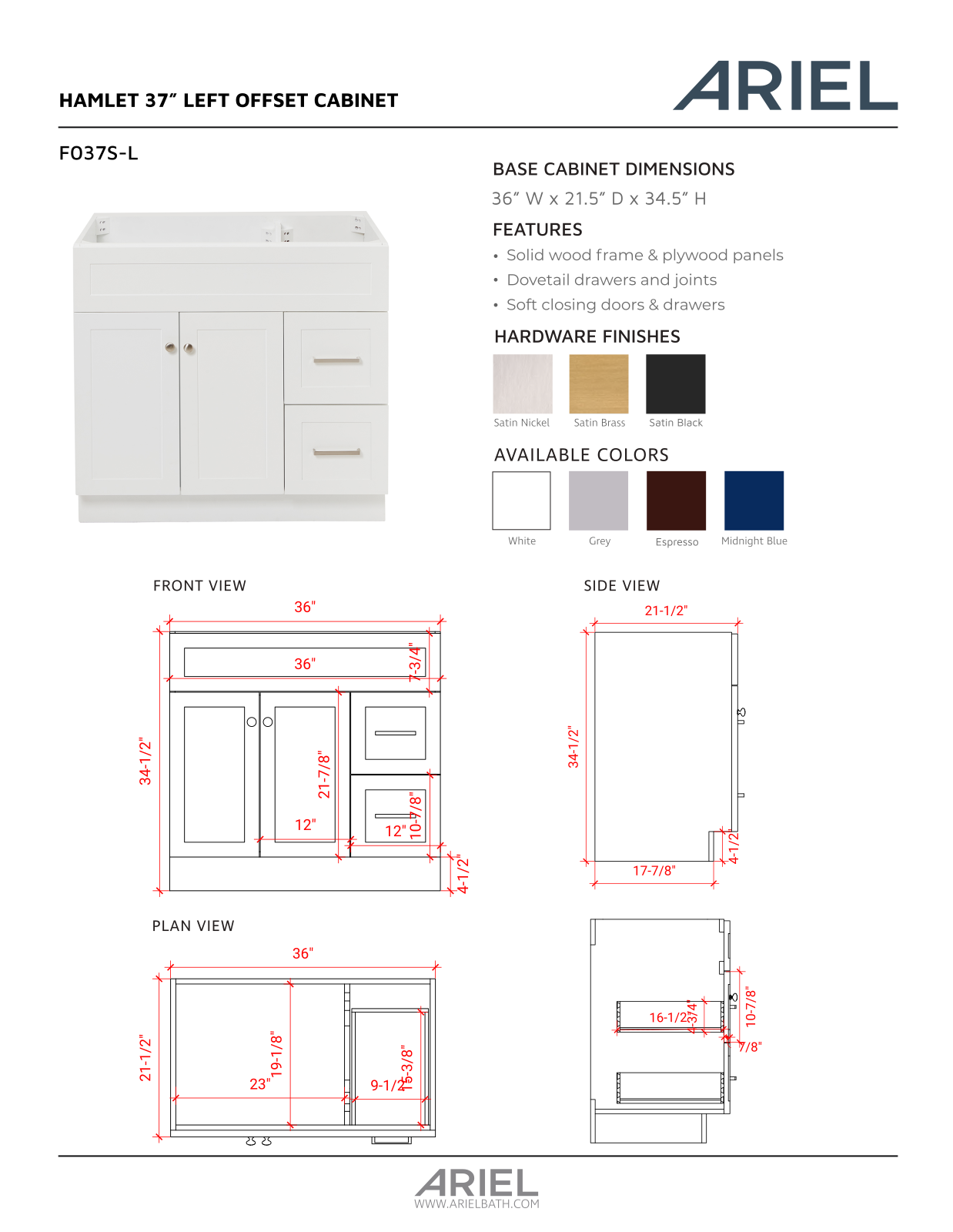 Ariel Bath ZZB10401 Specification - ManualMachine.com