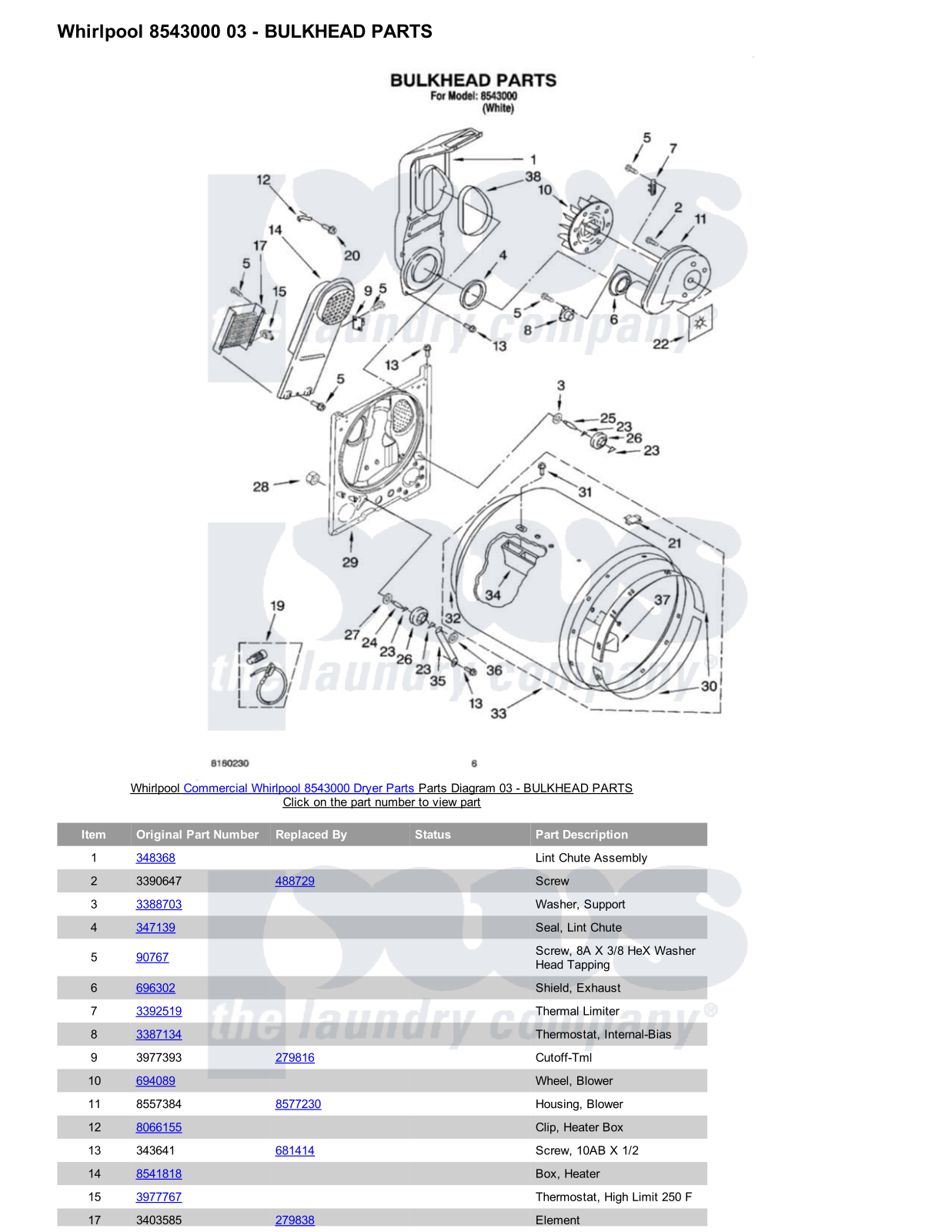 Whirlpool 8543000 Parts Diagram