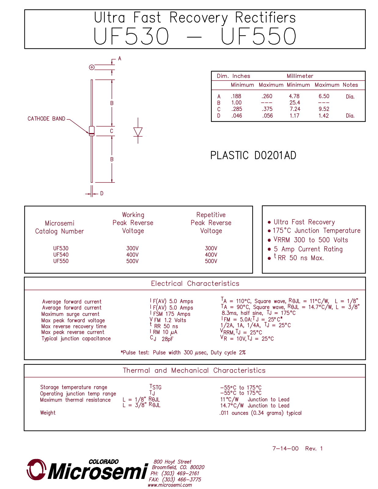 Microsemi UF550, UF530, UF540 Datasheet