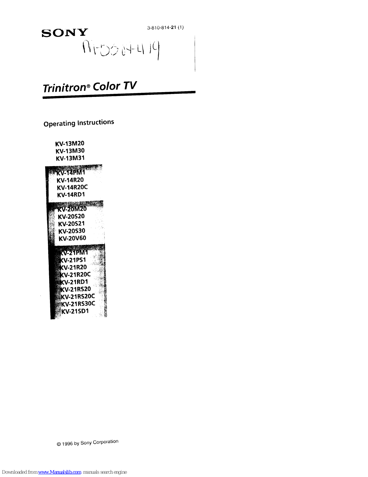 Sony KV-21RD1, KV-14PM1, KV-21RS30C, KV-14R20, KV-21R20 Operating Instructions Manual - ManualMachine.com