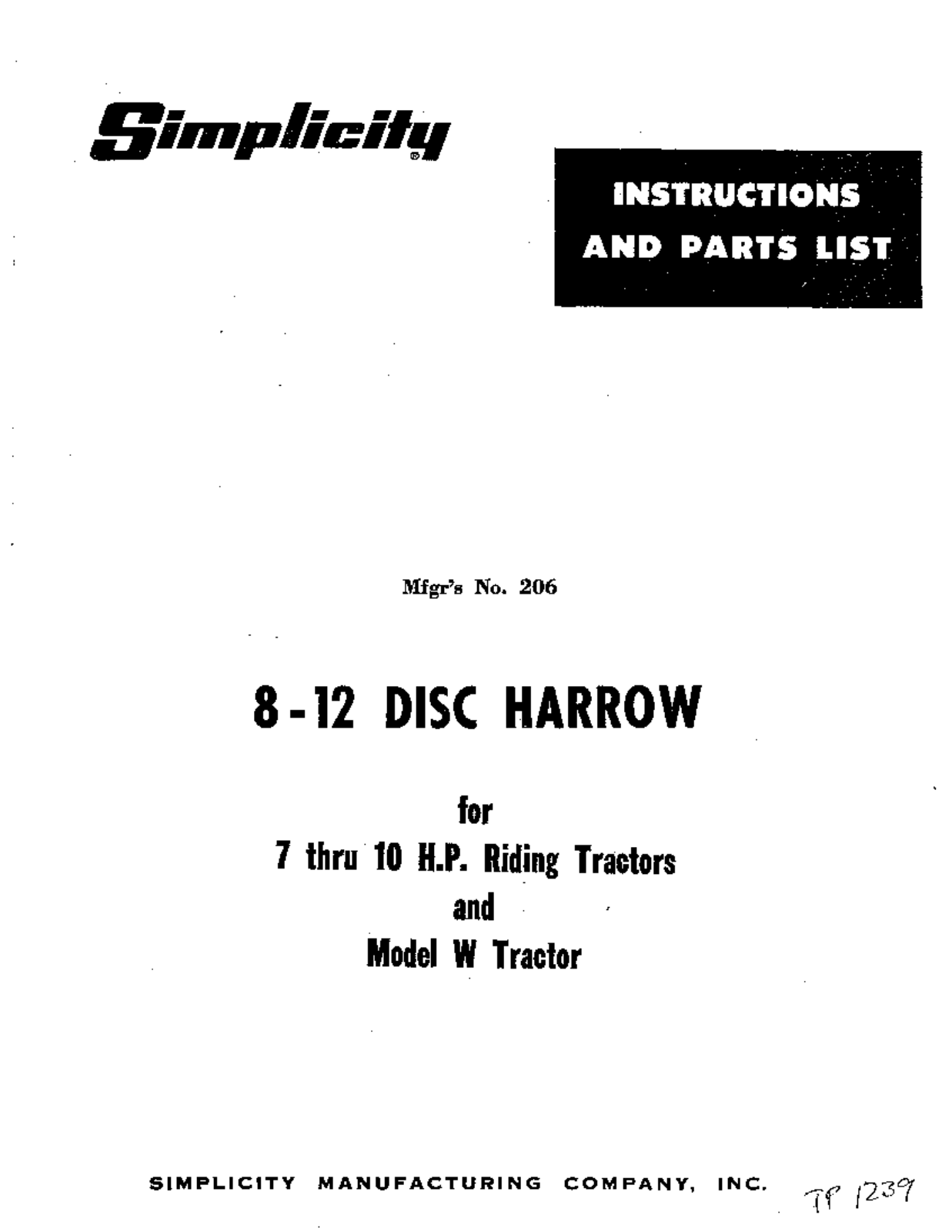 Simplicity 206 User Manual