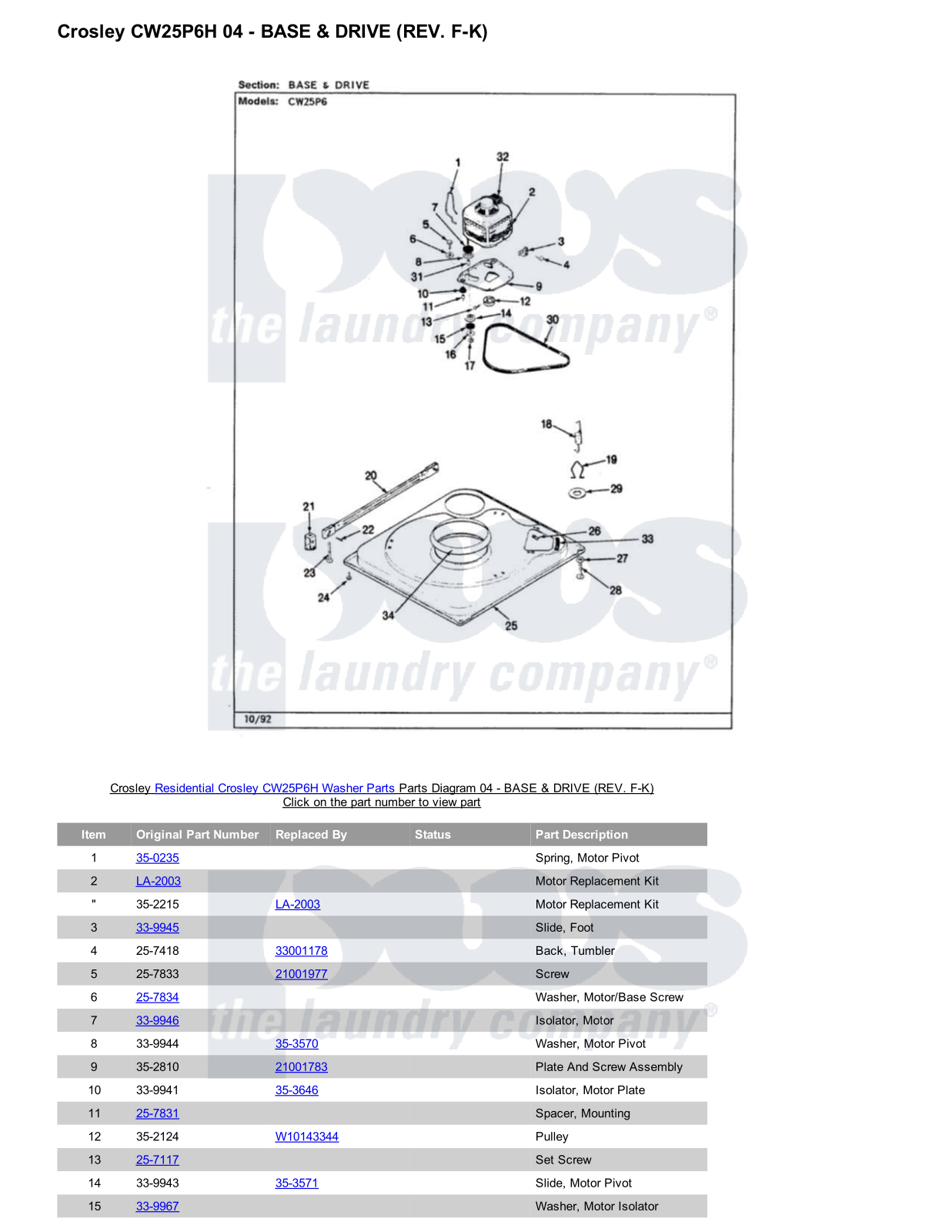 Crosley CW25P6H Parts Diagram