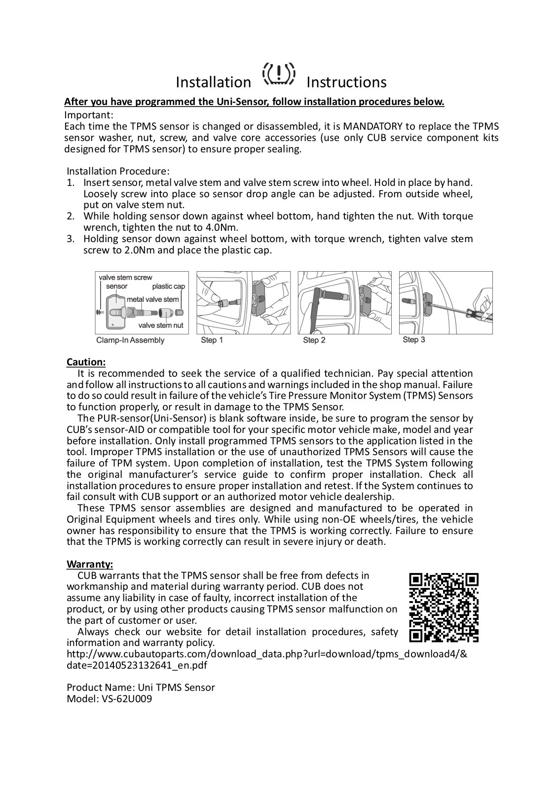 CUB ELECPARTS VS62U009 Users Manual