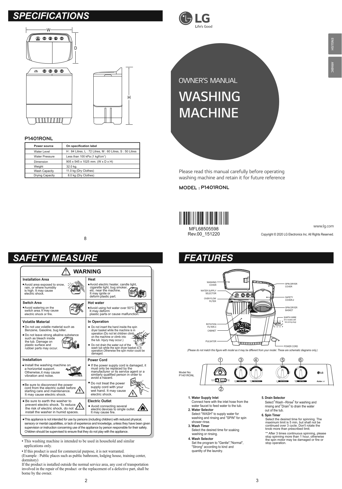 LG P1401RONL Owner’s Manual