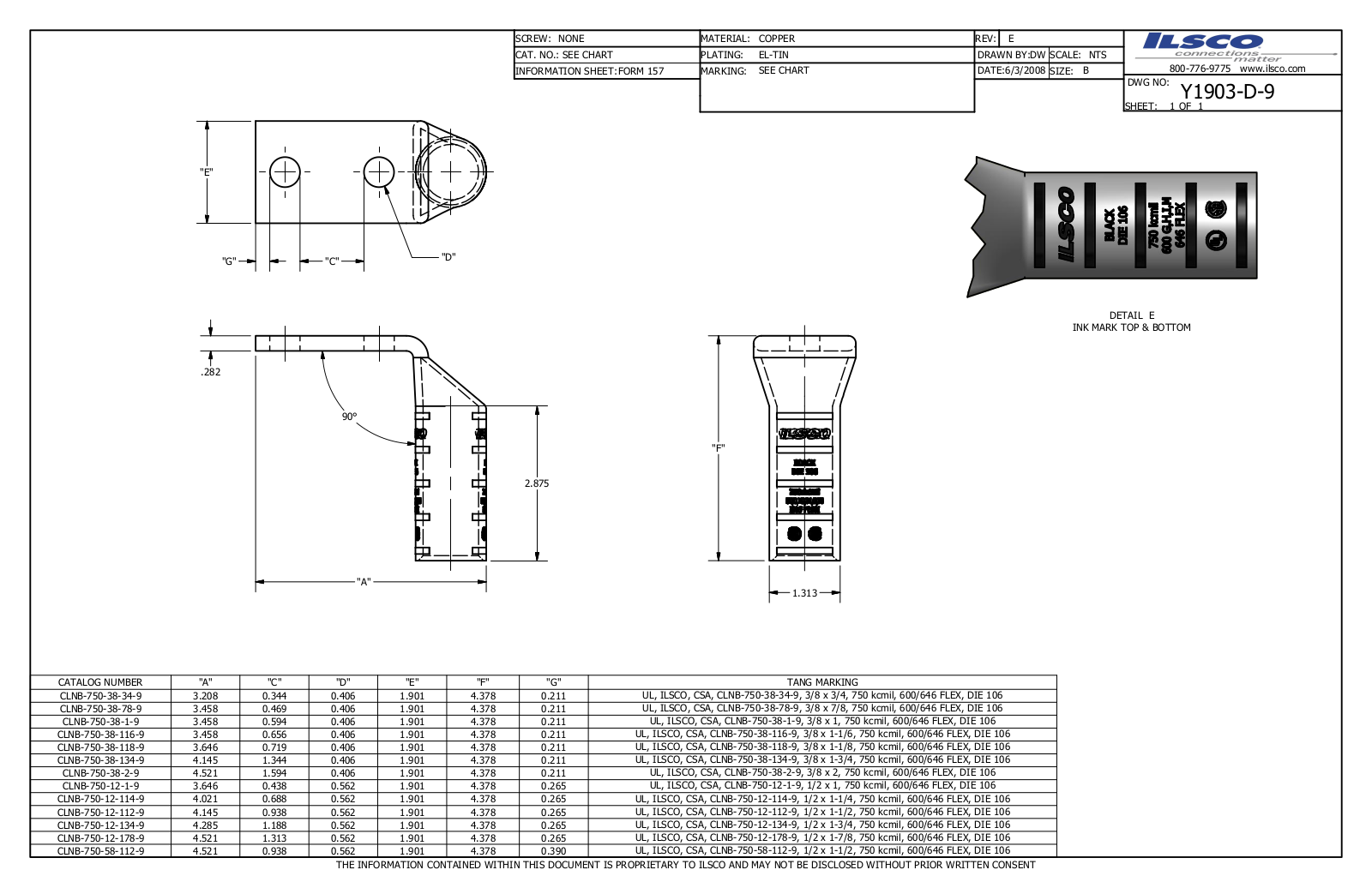 Ilsco CLNB-750-12-134-9 Data sheet