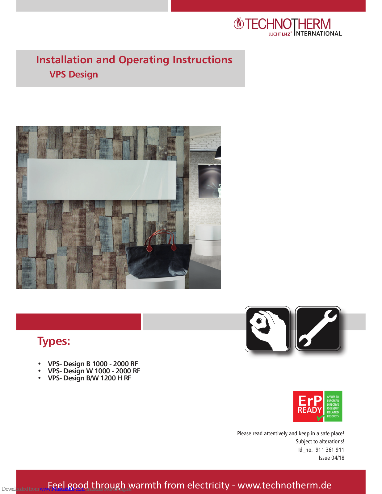 Technotherm VPS Design 1500 RF, VPS Design 1200 RF, VPS Design 1000 RF, VPS Design 2000 RF, VPS Design H 1200 Installation And Operating Instructions Manual