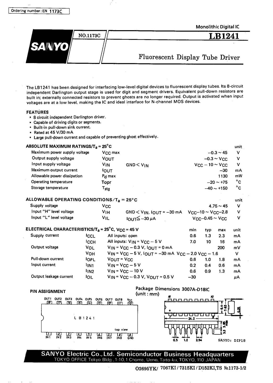 SANYO LB1241 Datasheet