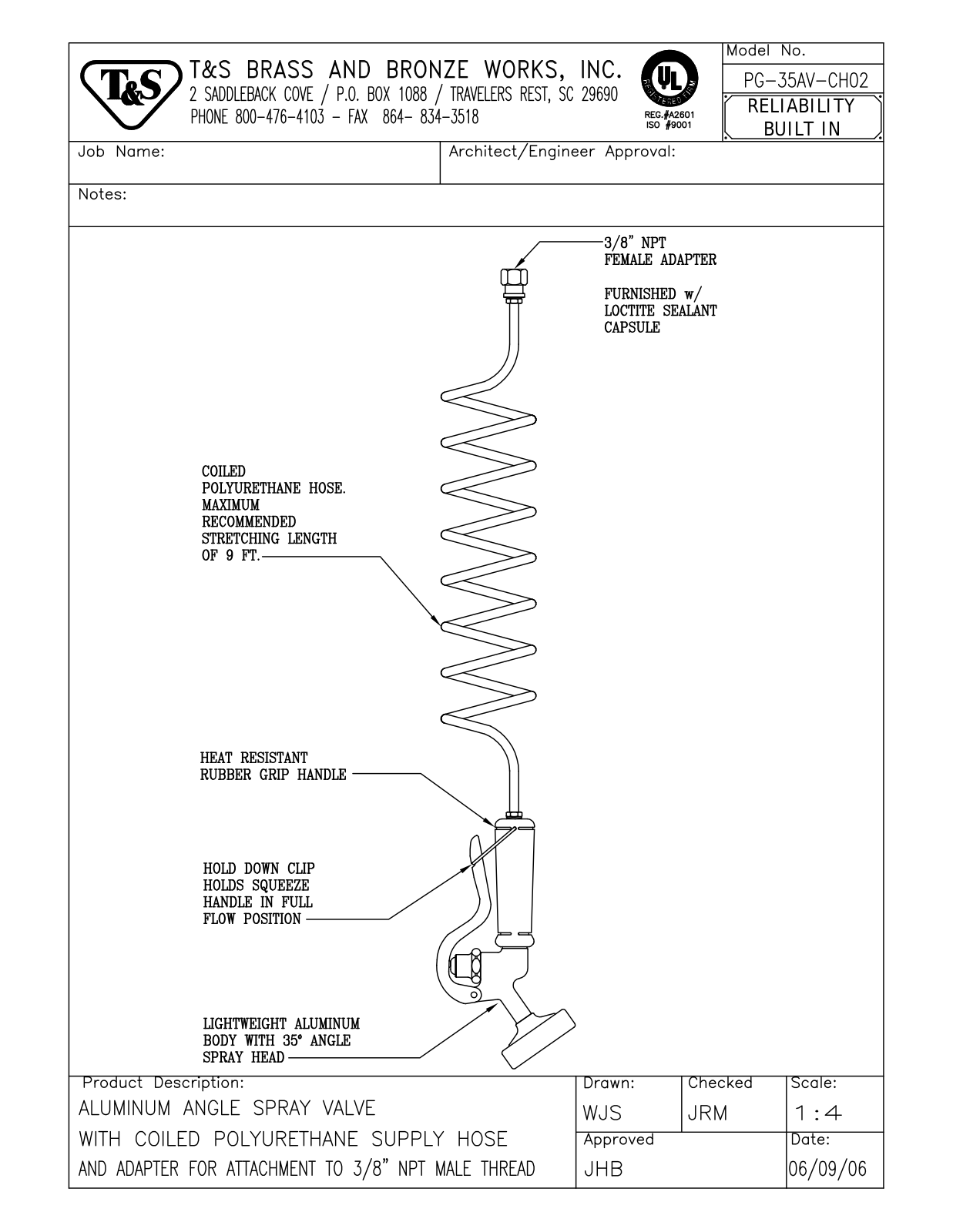 T&S Brass PG-35AV-CH02 User Manual