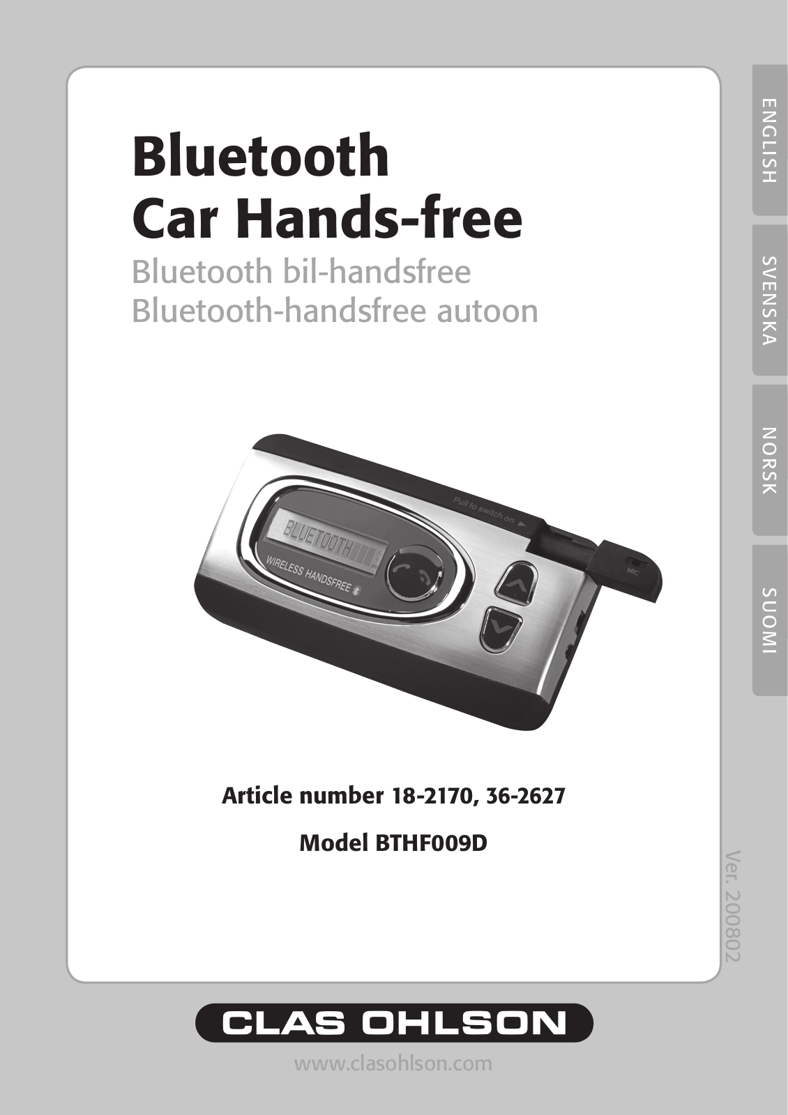 Clas Ohlson BTHF009D User Manual