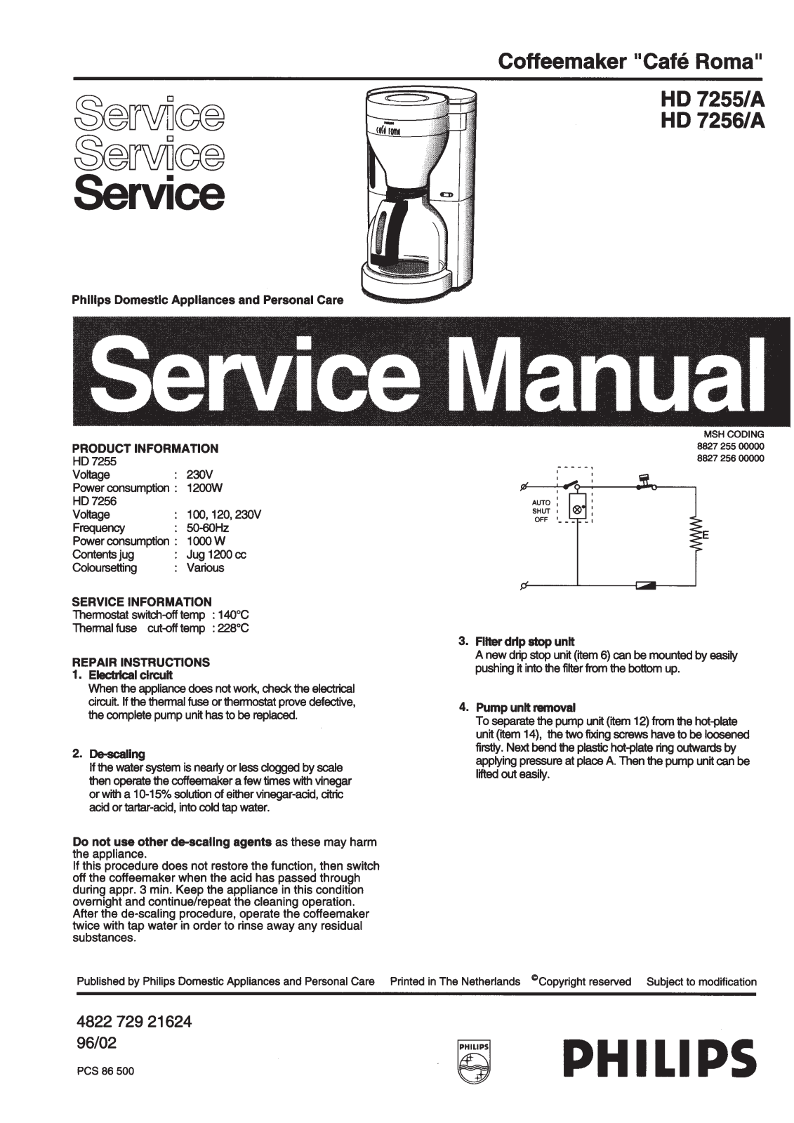 Philips HD7255A Service Manual