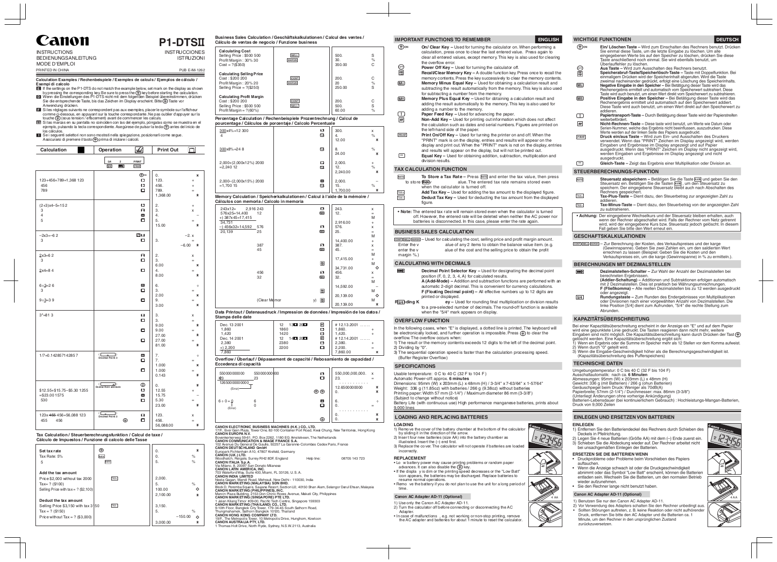 CANON P1-DTSII User Manual