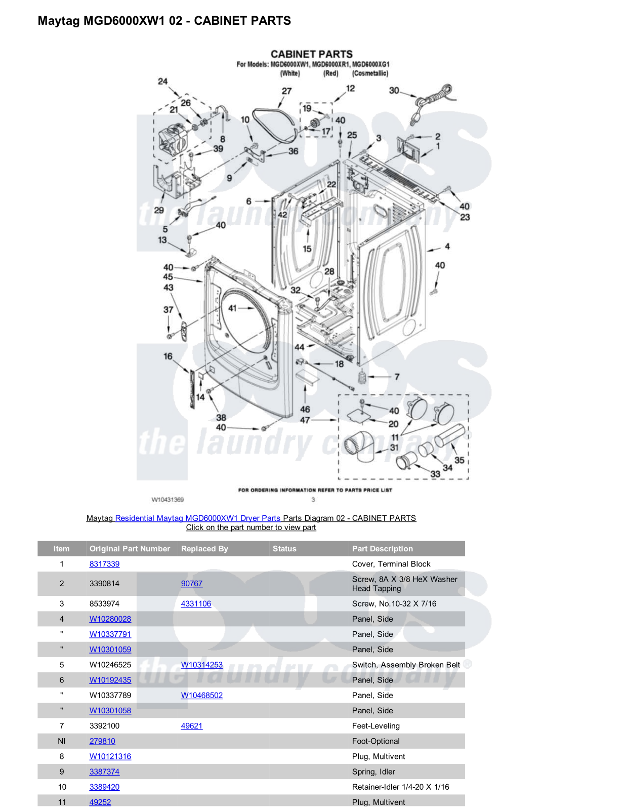 Maytag MGD6000XW1 Parts Diagram