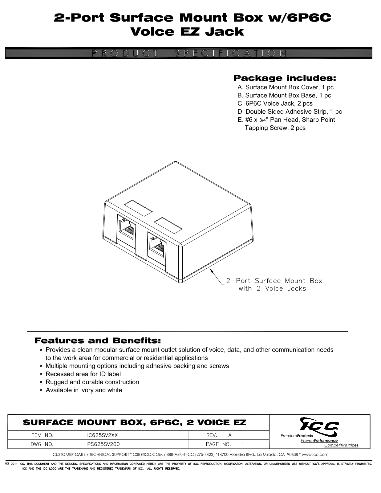 ICC IC625SV2IV Specsheet