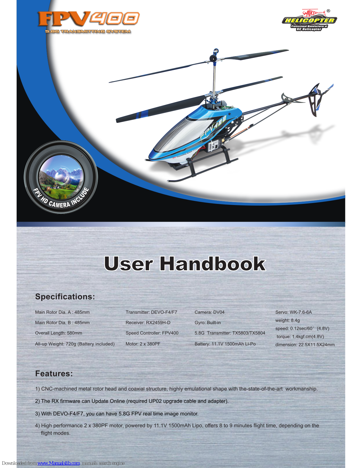 Walkera FPV400 User Handbook Manual