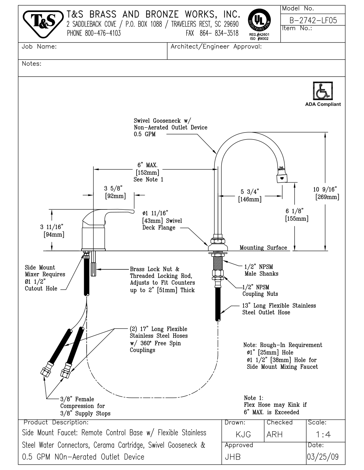 T & S Brass & Bronze Works B-2742-LF05 General Manual