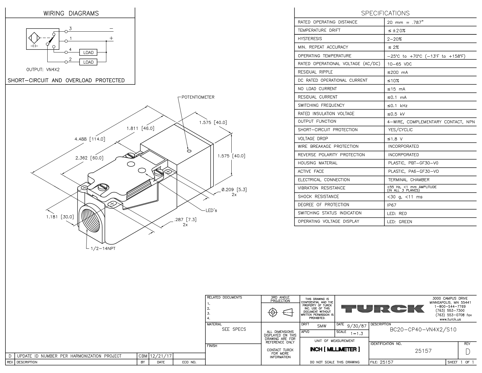 Turck BC20-CP40-VN4X2/S10 Data Sheet