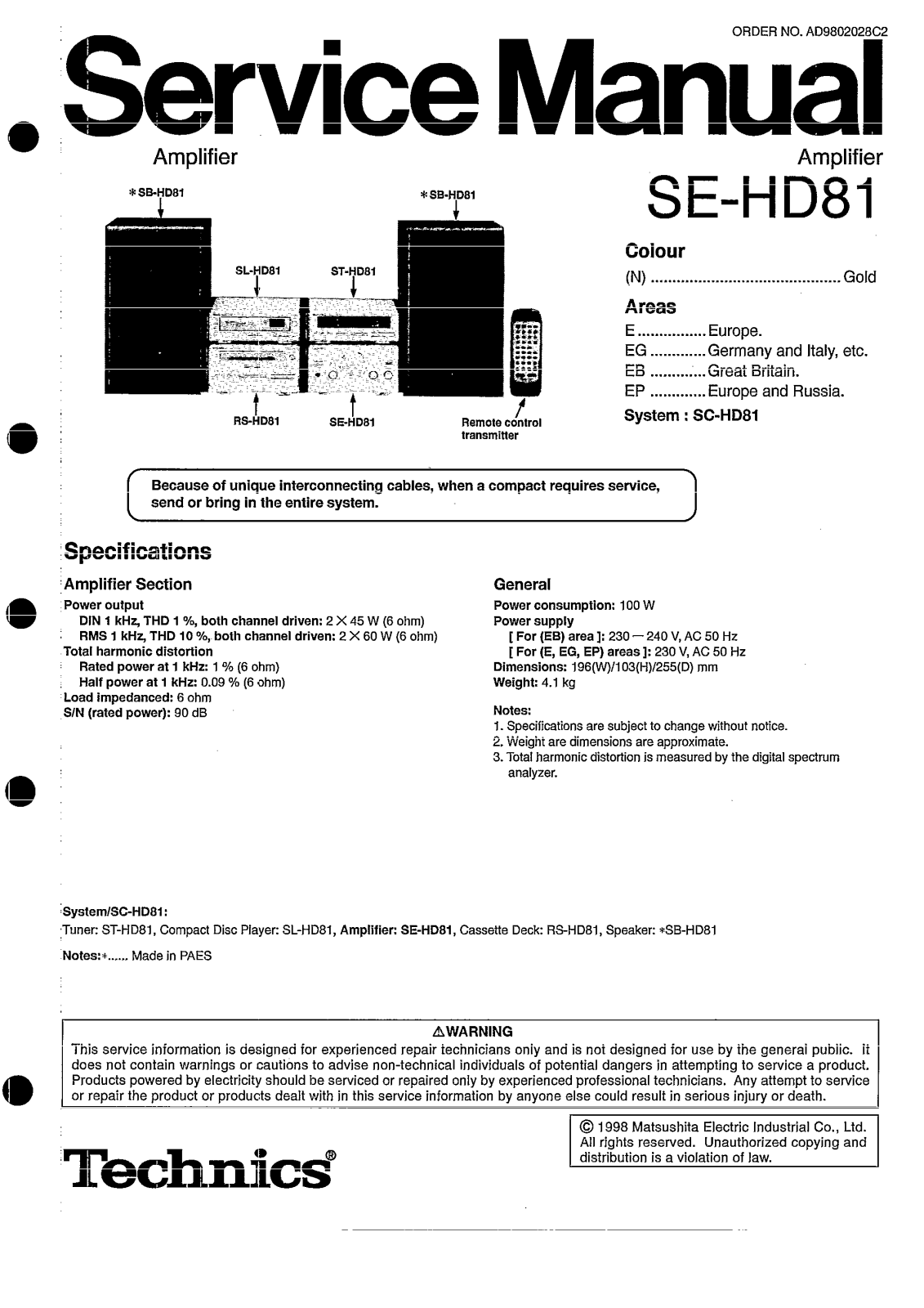 Technics SEHD-81 Service manual