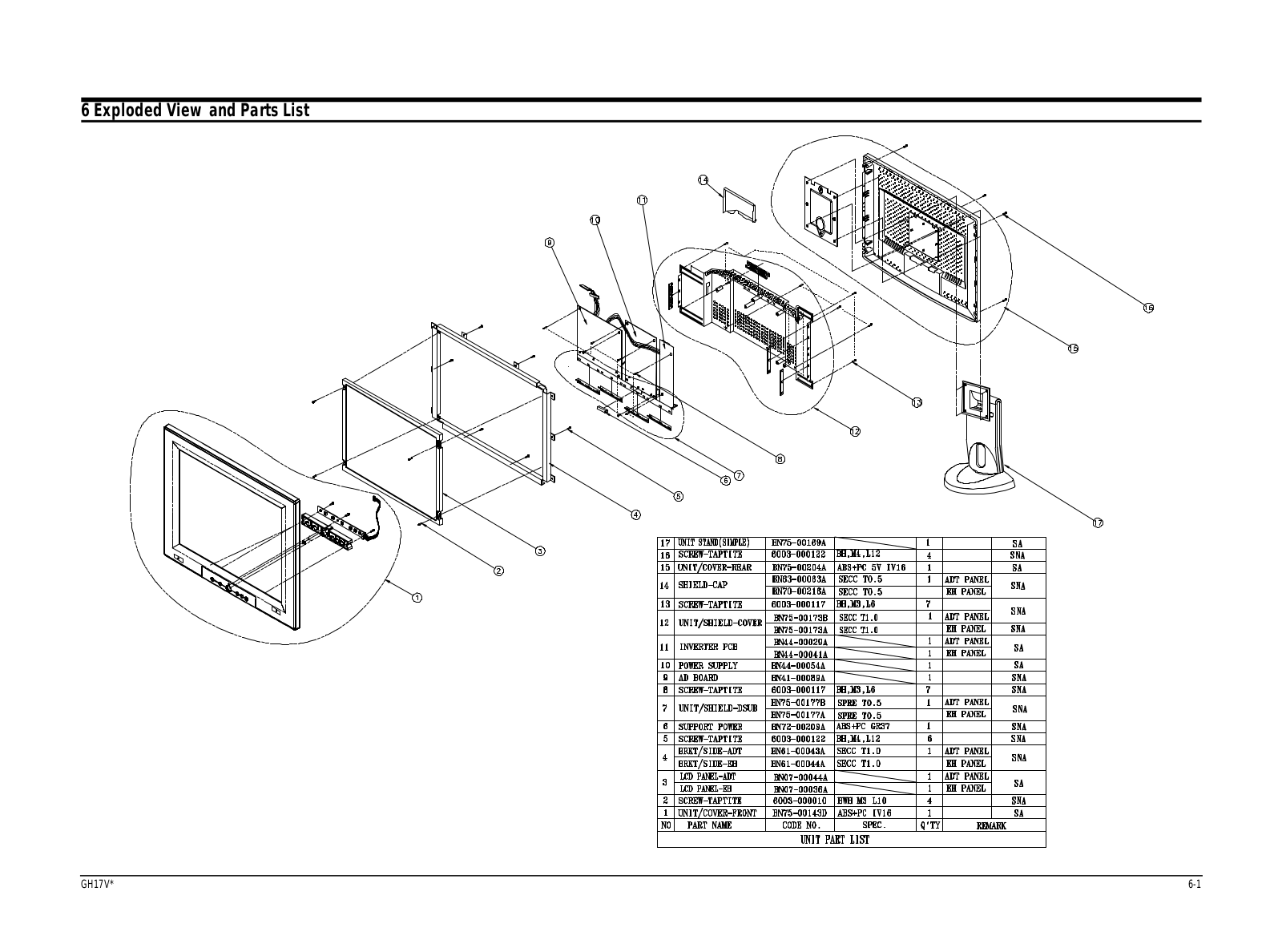 Samsung GH17VS Expoioded View and Parts List