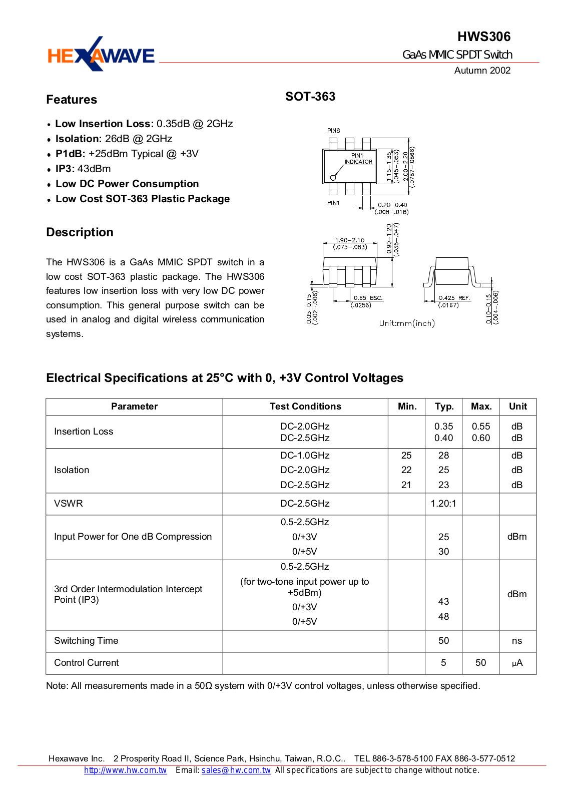 HWTW HWS306 Datasheet