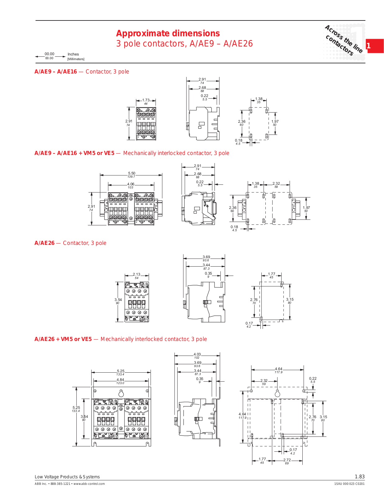 ABB Across the line Starters Dimensional Sheet