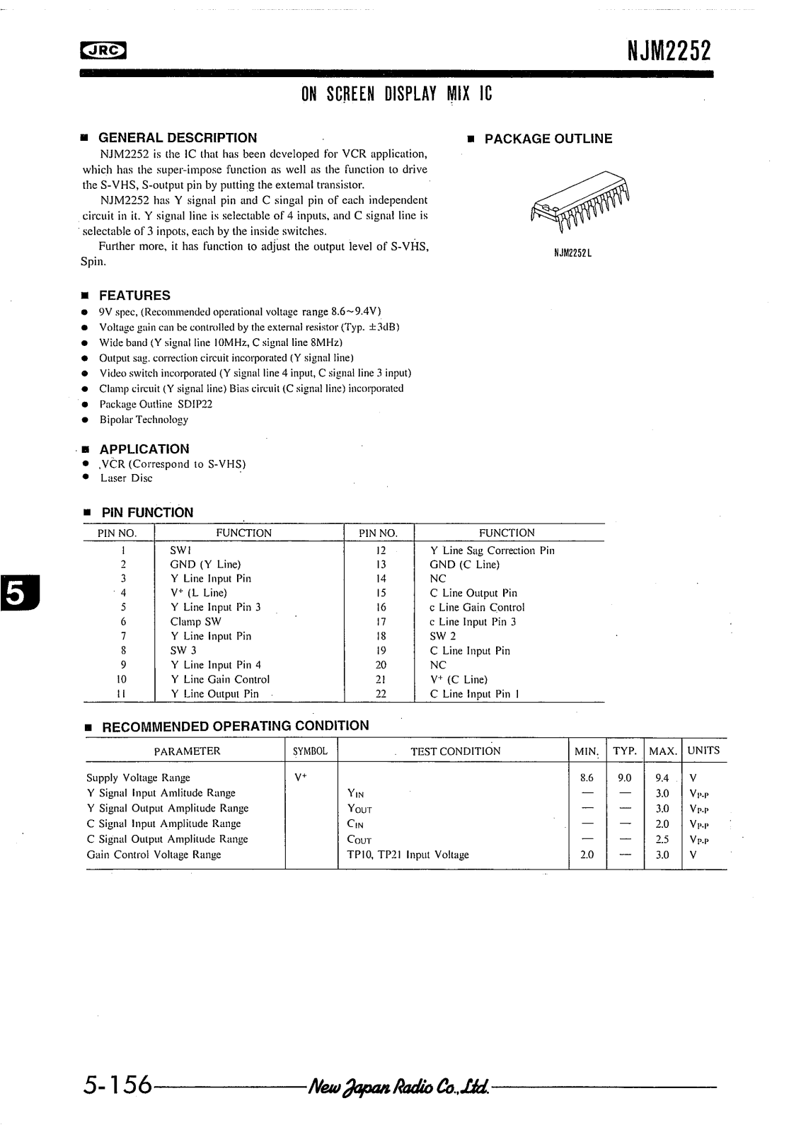 JRC NJM2252L Datasheet