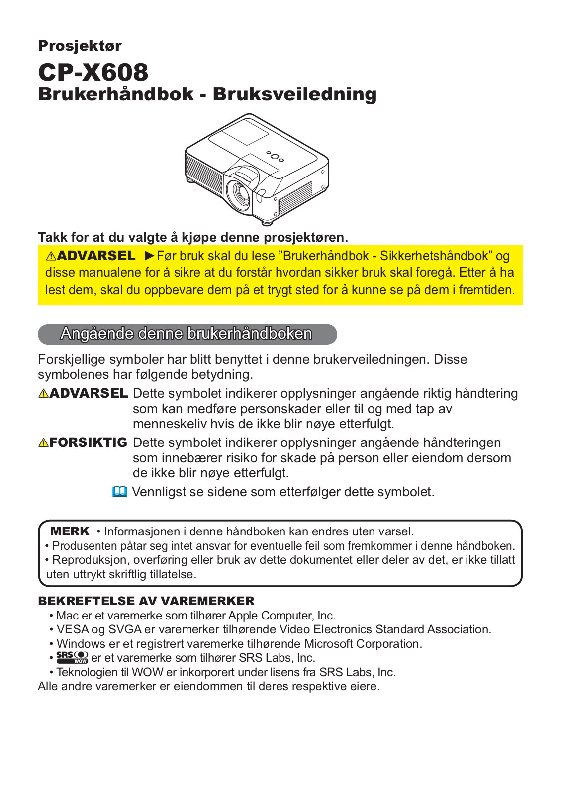 Hitachi CP-X608W User Manual