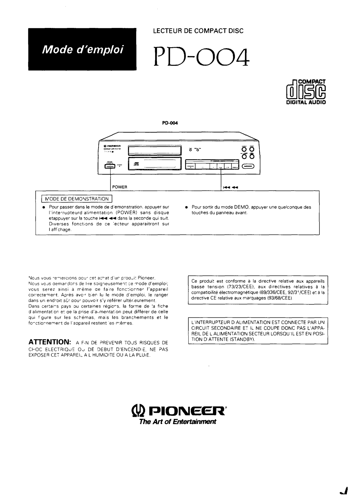 Pioneer PD-004 Owners manual