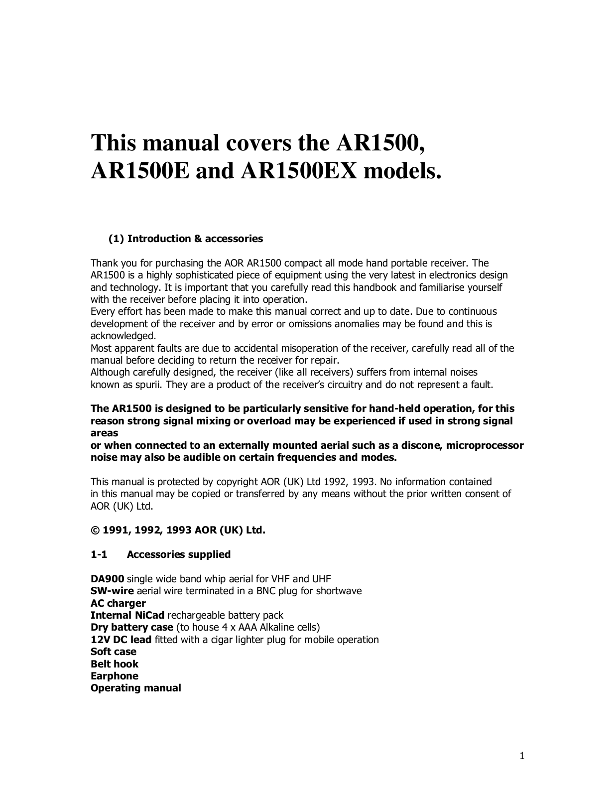 AOR AR1500, AR1500E, AR1500EX User Manual