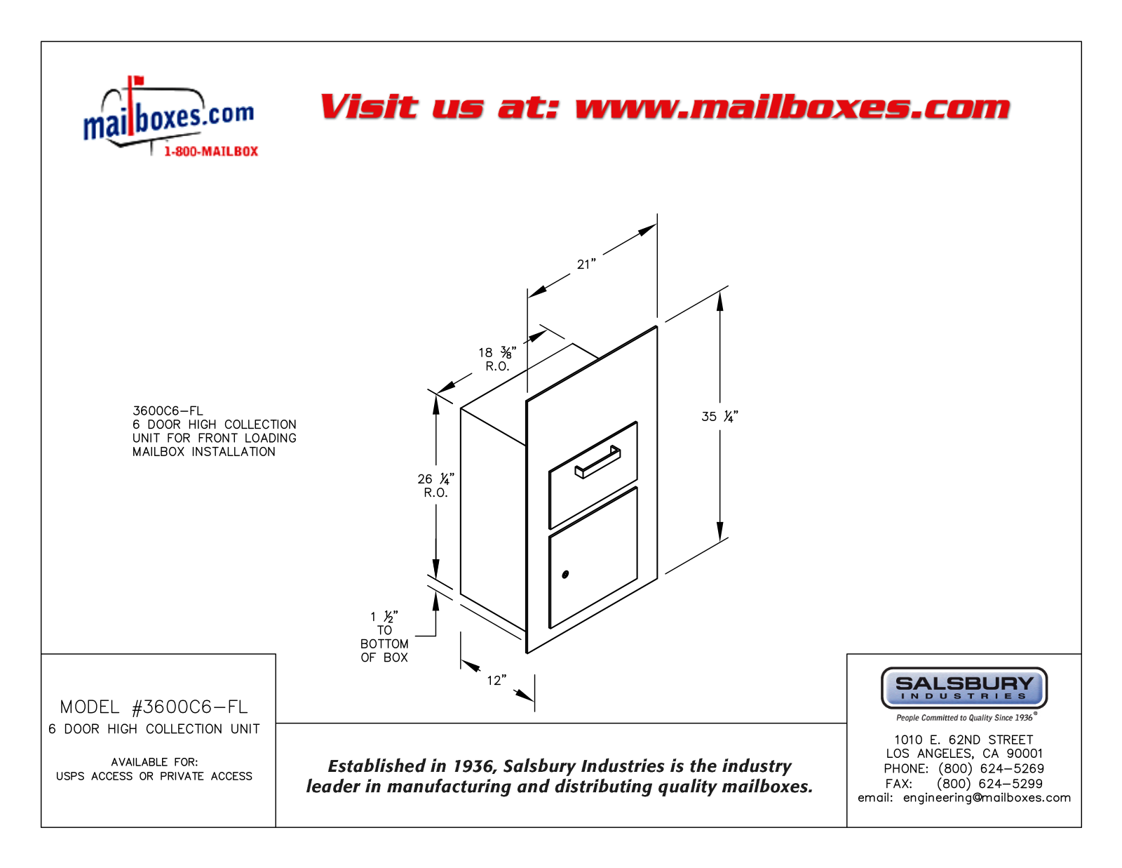 Salsbury Industries 3600C6AFU, 3600C6AFP, 3600C6GFP, 3600C6GFU, 3600C6SFP User Manual