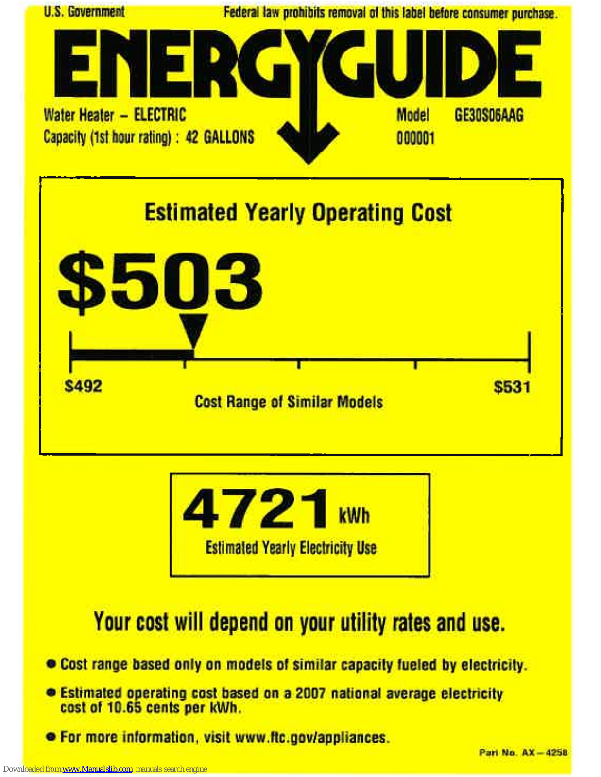 GE 30S06AAG, GE30S06AAG Energy Manual