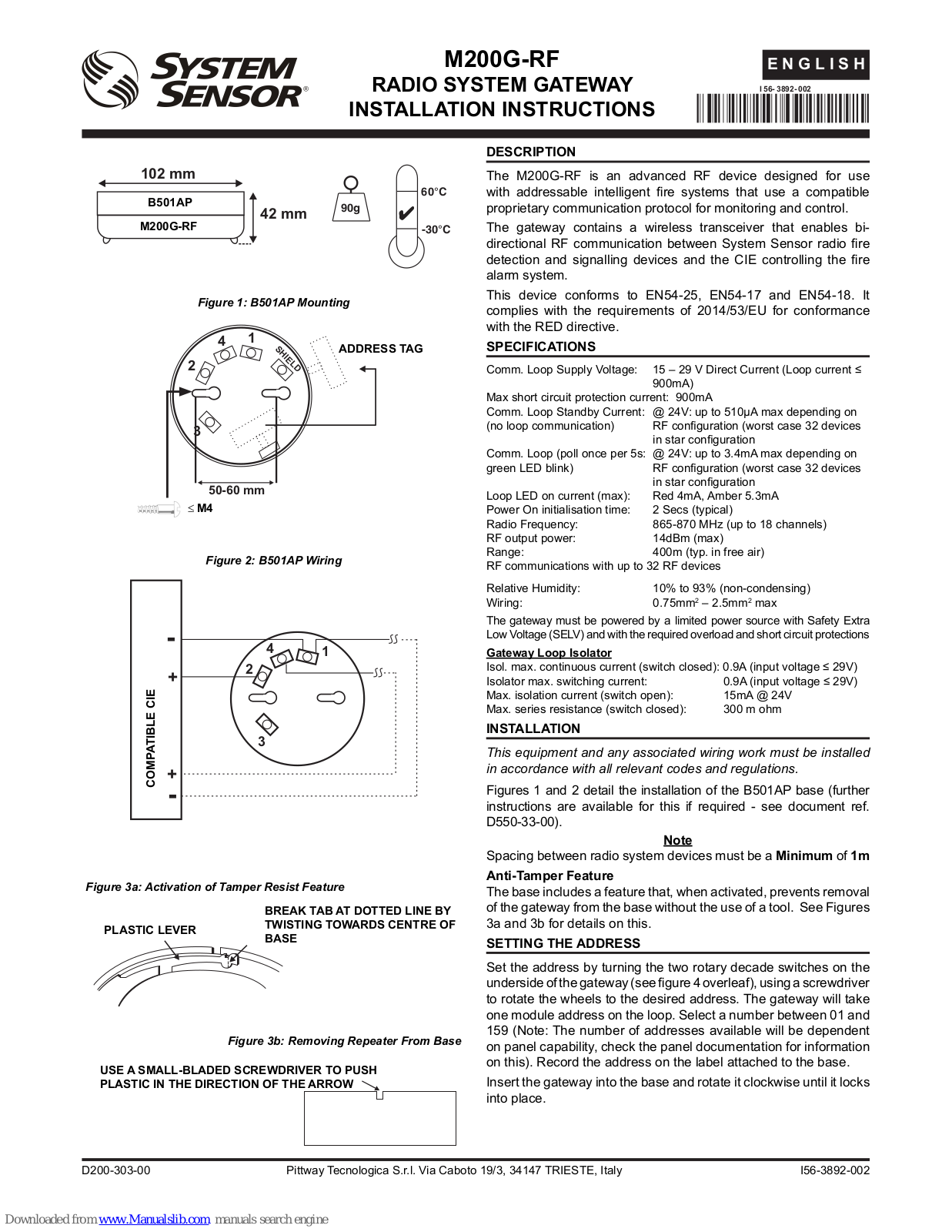 System Sensor M200G-RF Installation Instructions Manual