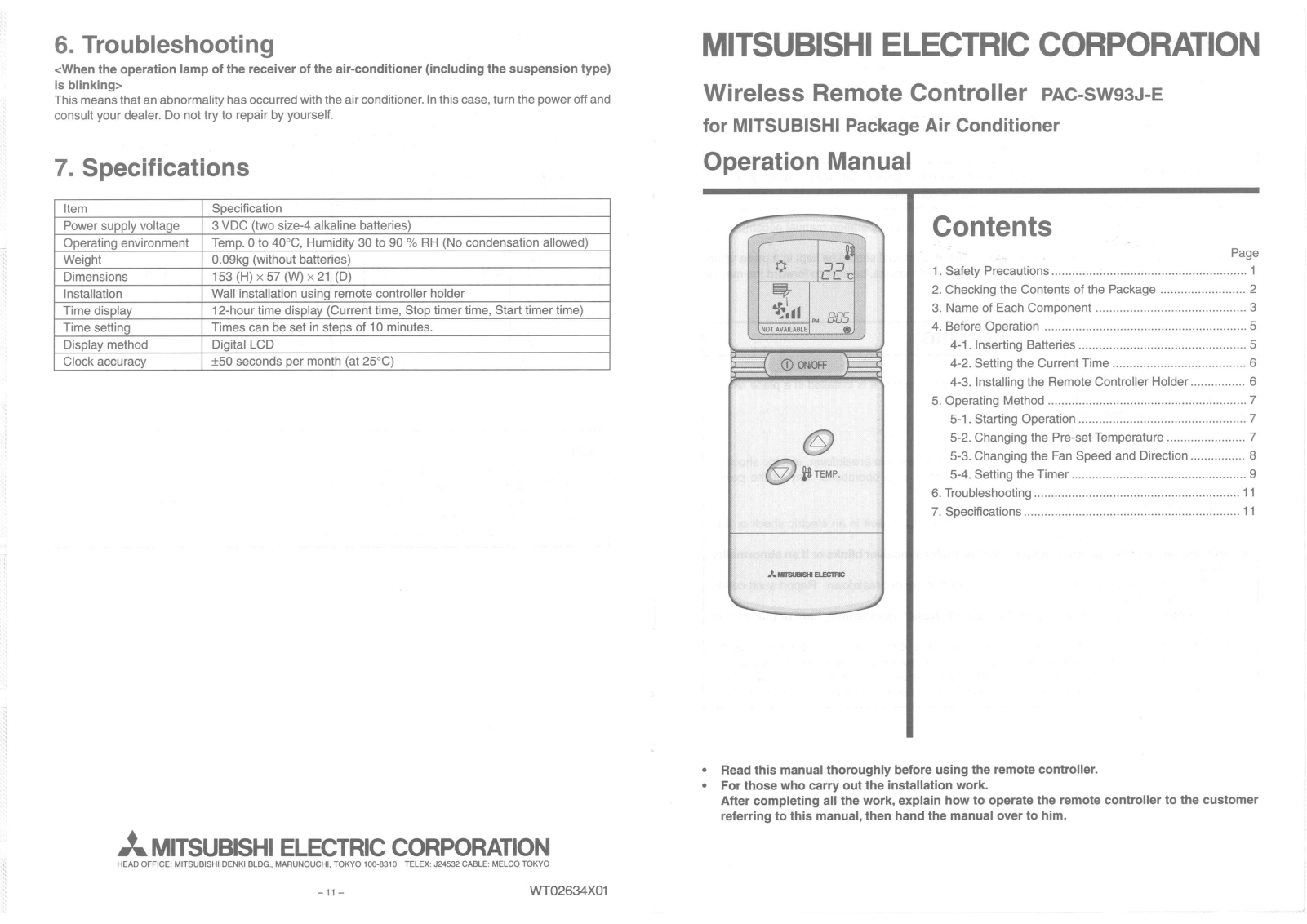 Mitsubishi PAC-SW93J-E User Manual