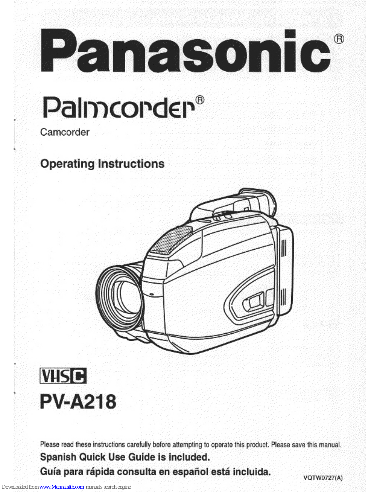 Panasonic Palmcorder PV-A218, PVA218D - VHS-C CAMCORDER User Manual