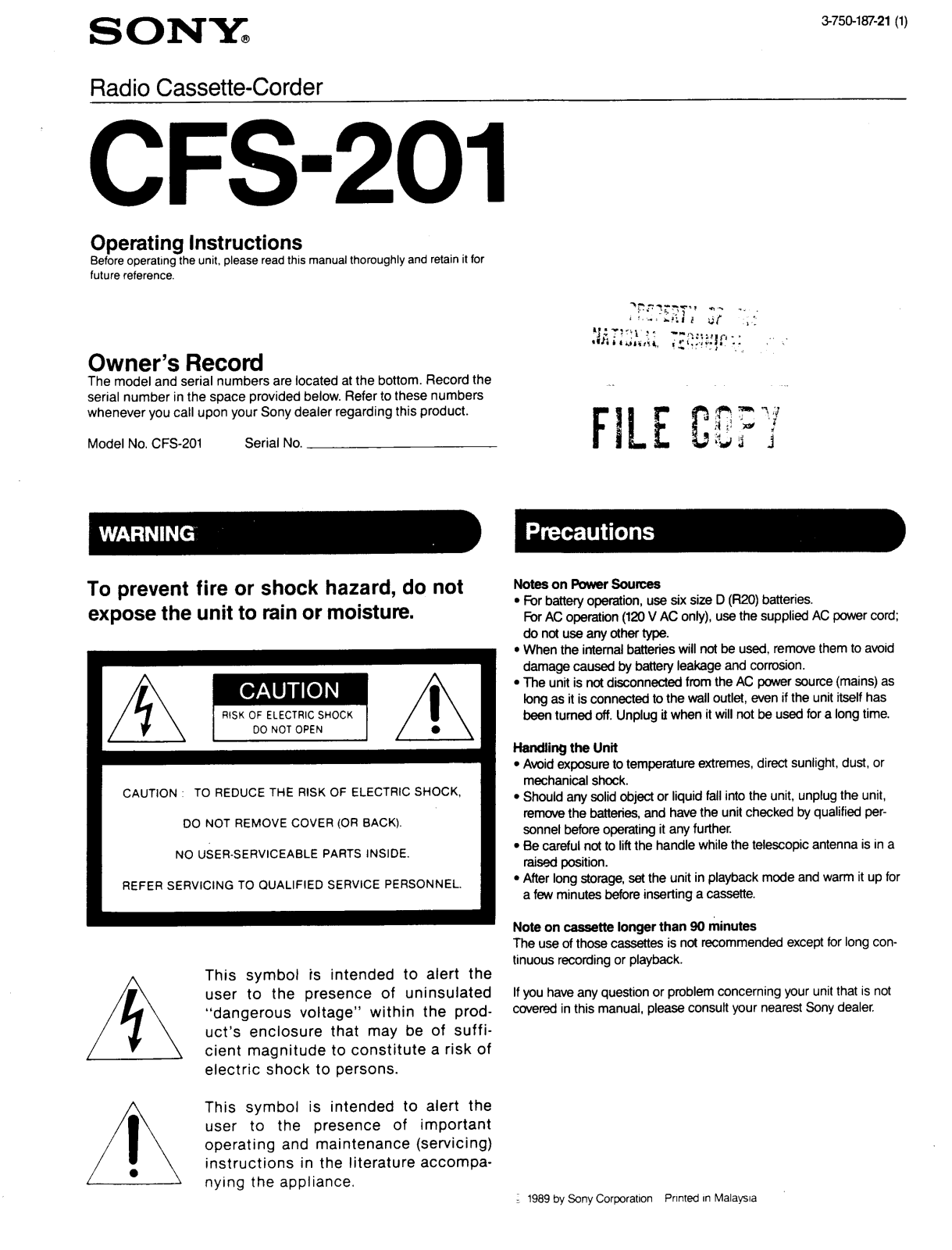 Sony CFS-201 User Manual