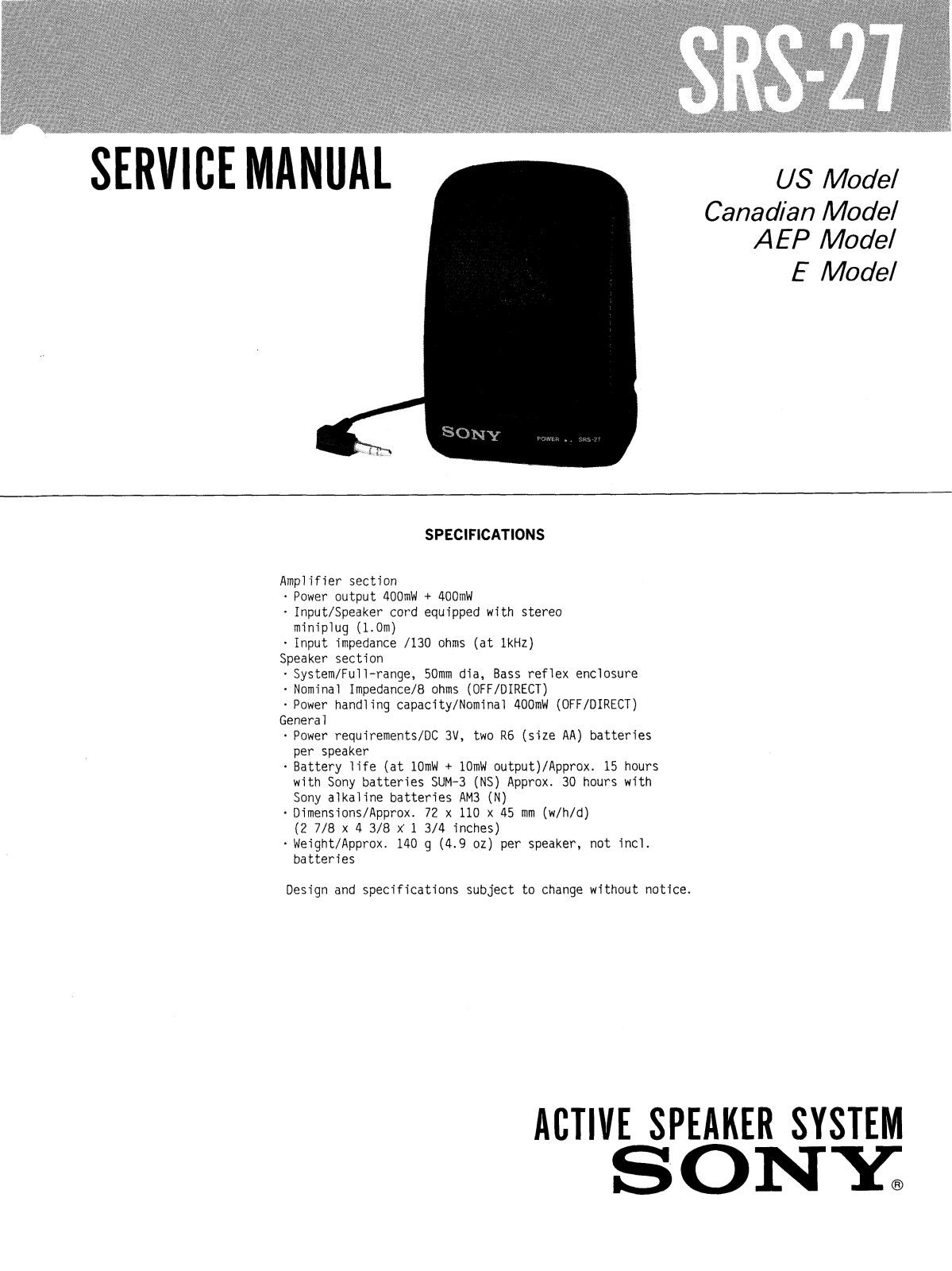 Sony SRS-27 Service manual