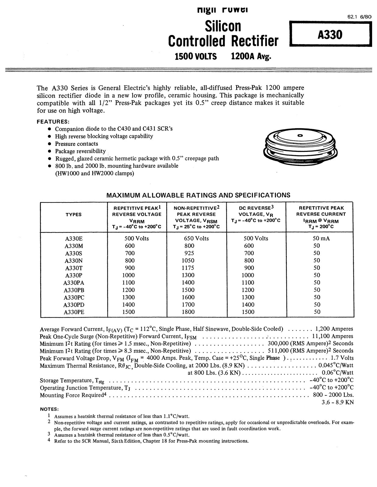 Powerex A330 Data Sheet