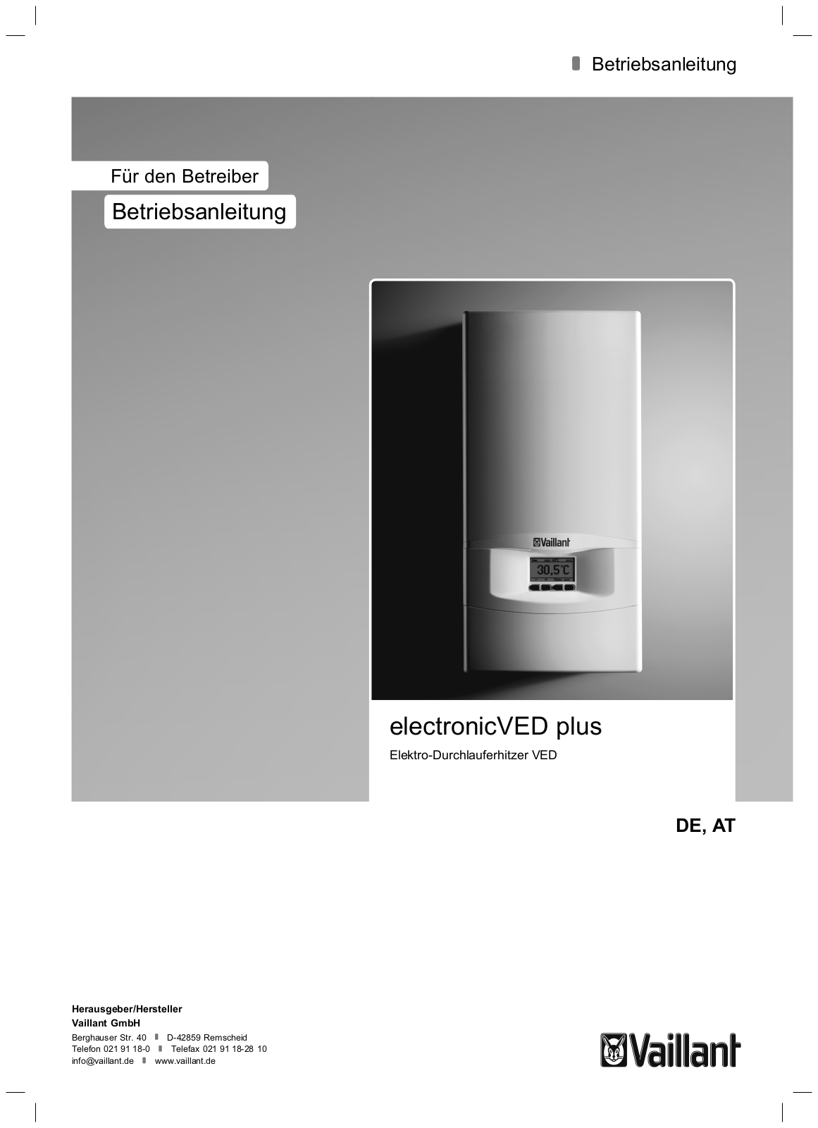 Vaillant VED E 21-8 P operation manual