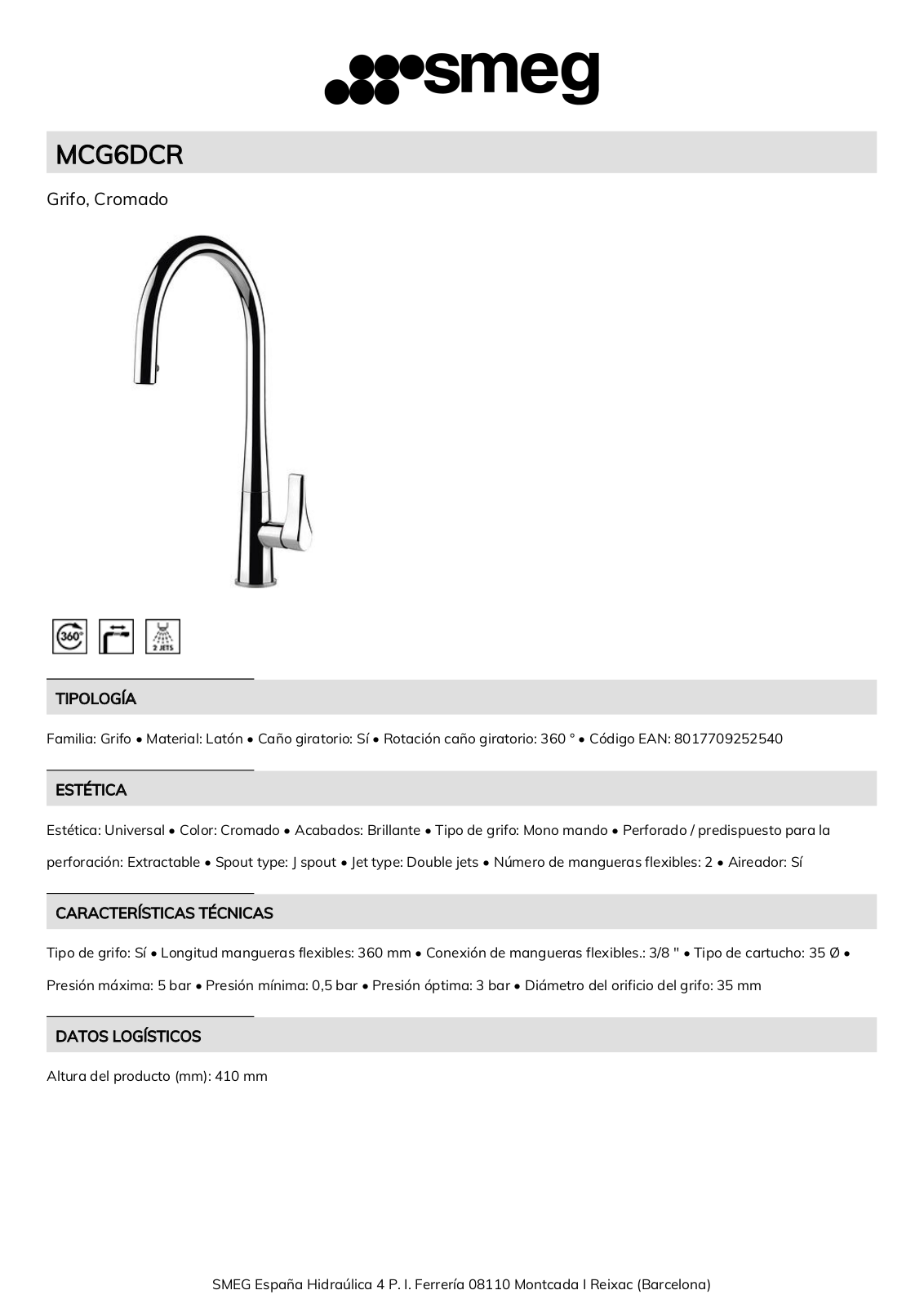 Smeg MCG6DCR Product Information Sheet